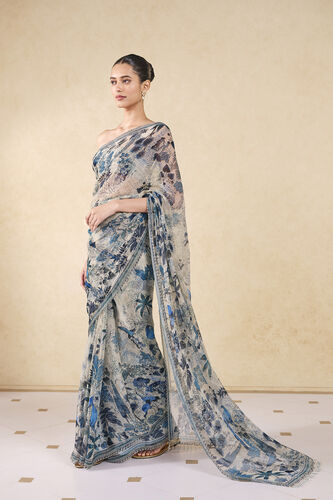 Turaya Printed Bemberg Saree - Grey, Beige, image 3