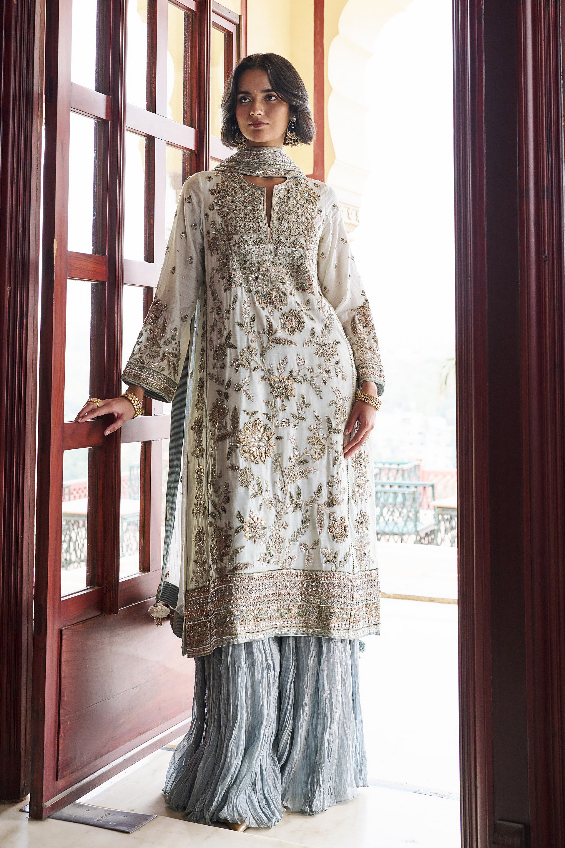 Nostalgia Gota Patti Suit Set - ​Ivory