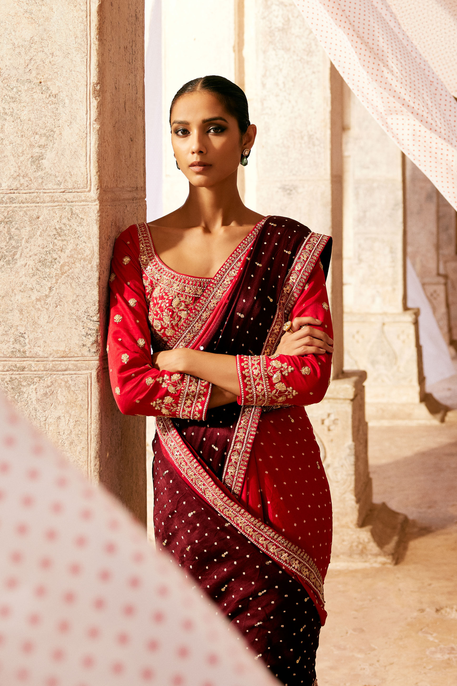 Sarovar Handcrafted Bandhani Silk Saree Red