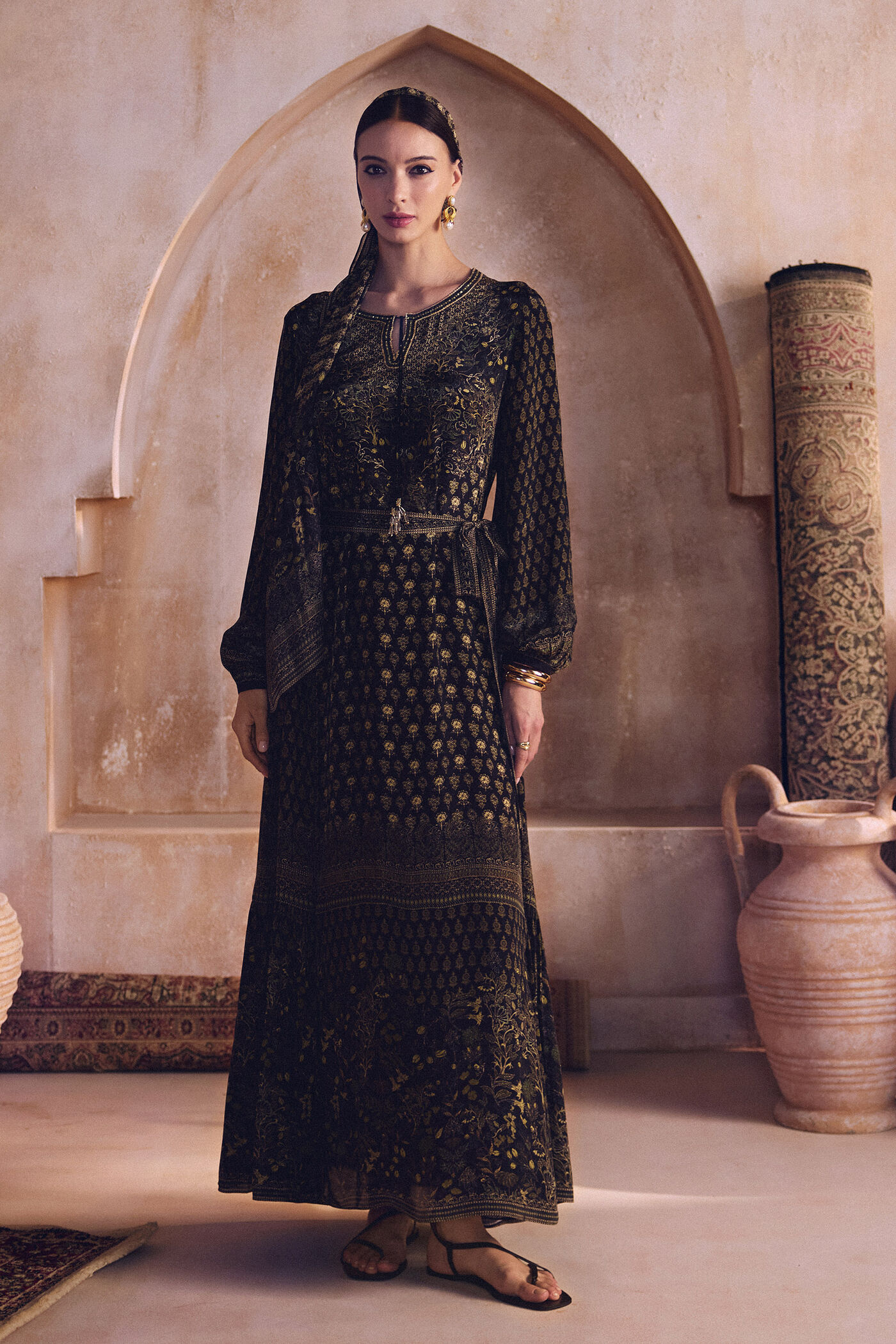 black lace kaftan dress Short kimono with raglan sleeves - Black and Sparkling Black Sophia lace