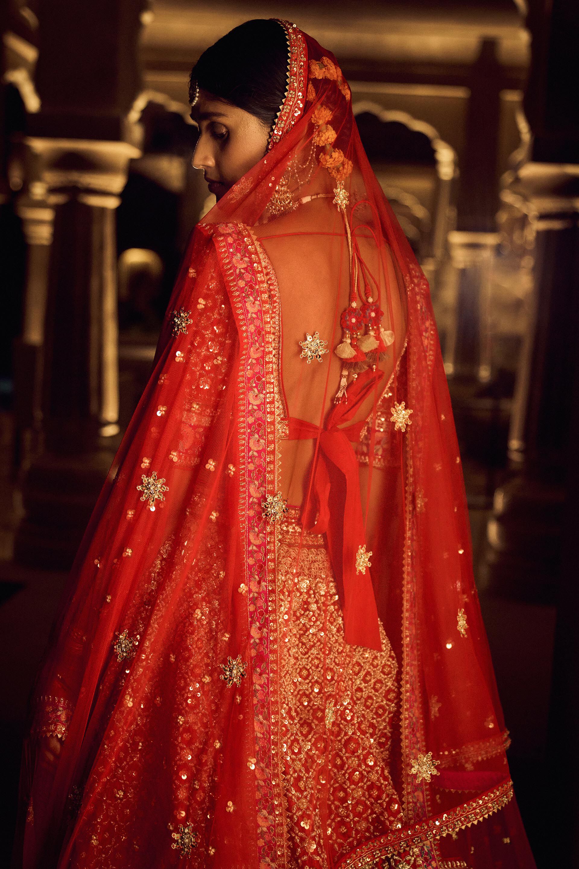 Sanadara Lehenga Red