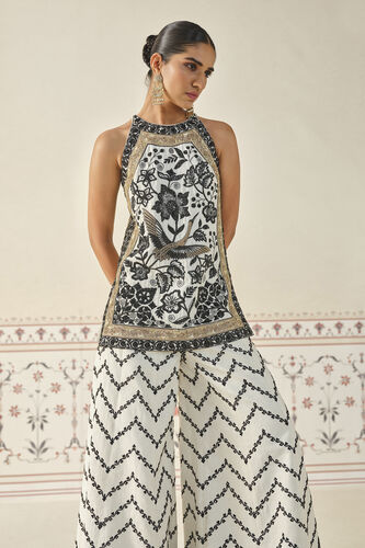 Fayona Embroidered Zardozi Silk Sharara Set - Black & White, Cream, image 4