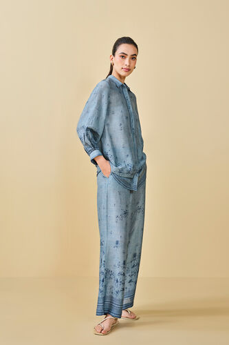 Pond Printed Bemberg Linen Shirt Coord - Blue, Blue, image 2