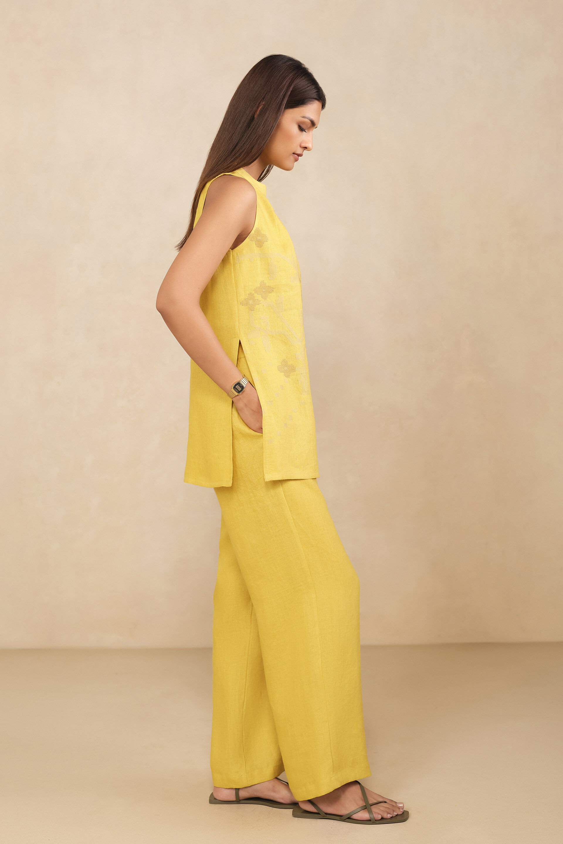 Haiku Embroidered Hemp Co-ord - Yellow, Yellow, image 3