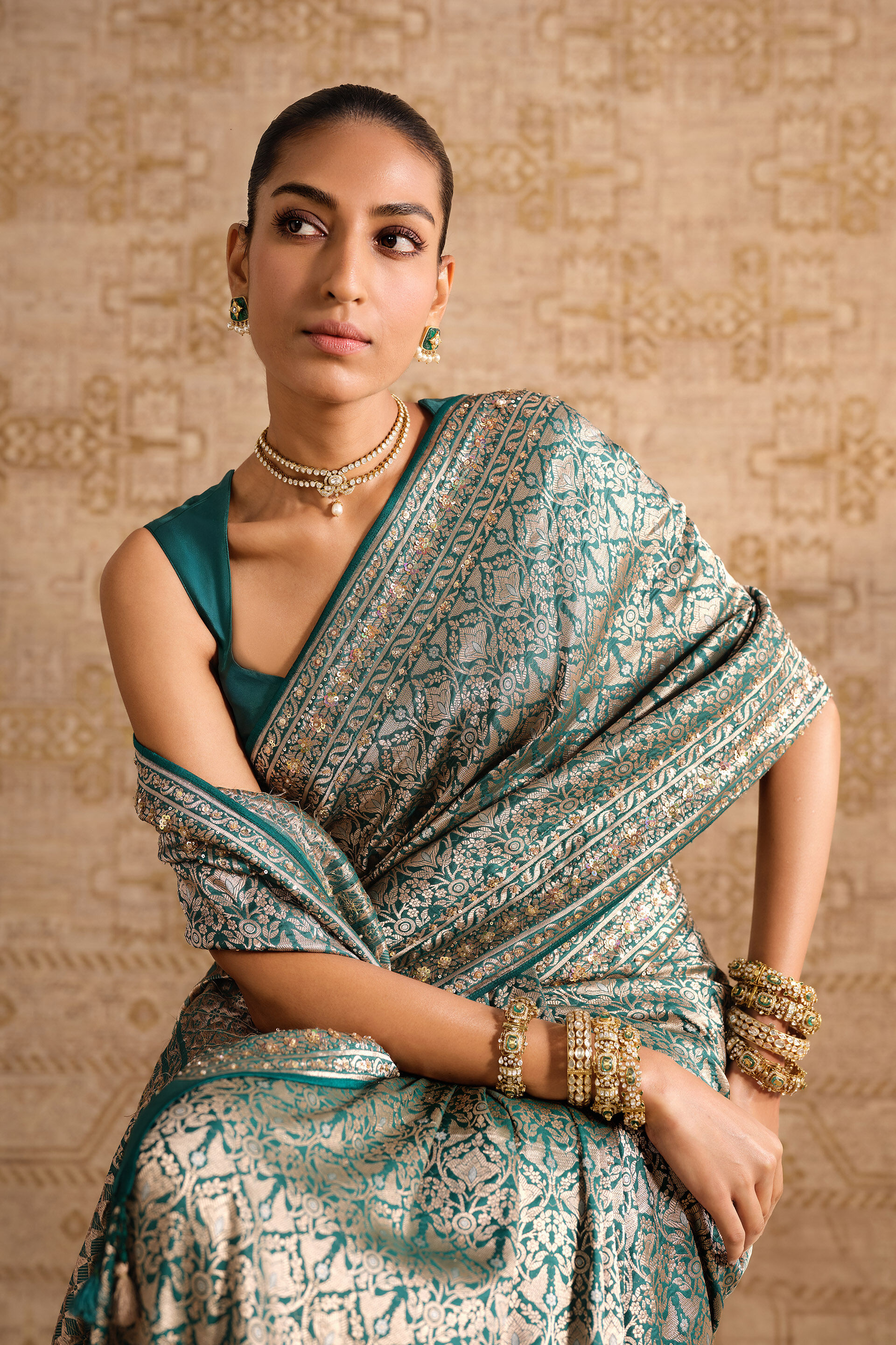 Anedya Handwoven Benarasi Silk Saree - Green, Green, image 4