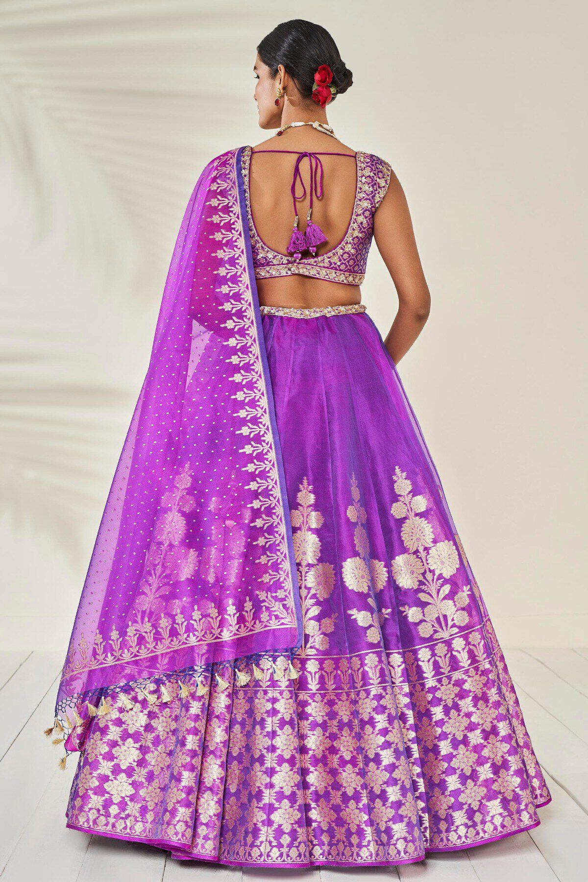 Purple Embroidered Lehenga Set WIth Pink Blouse | Deval Store