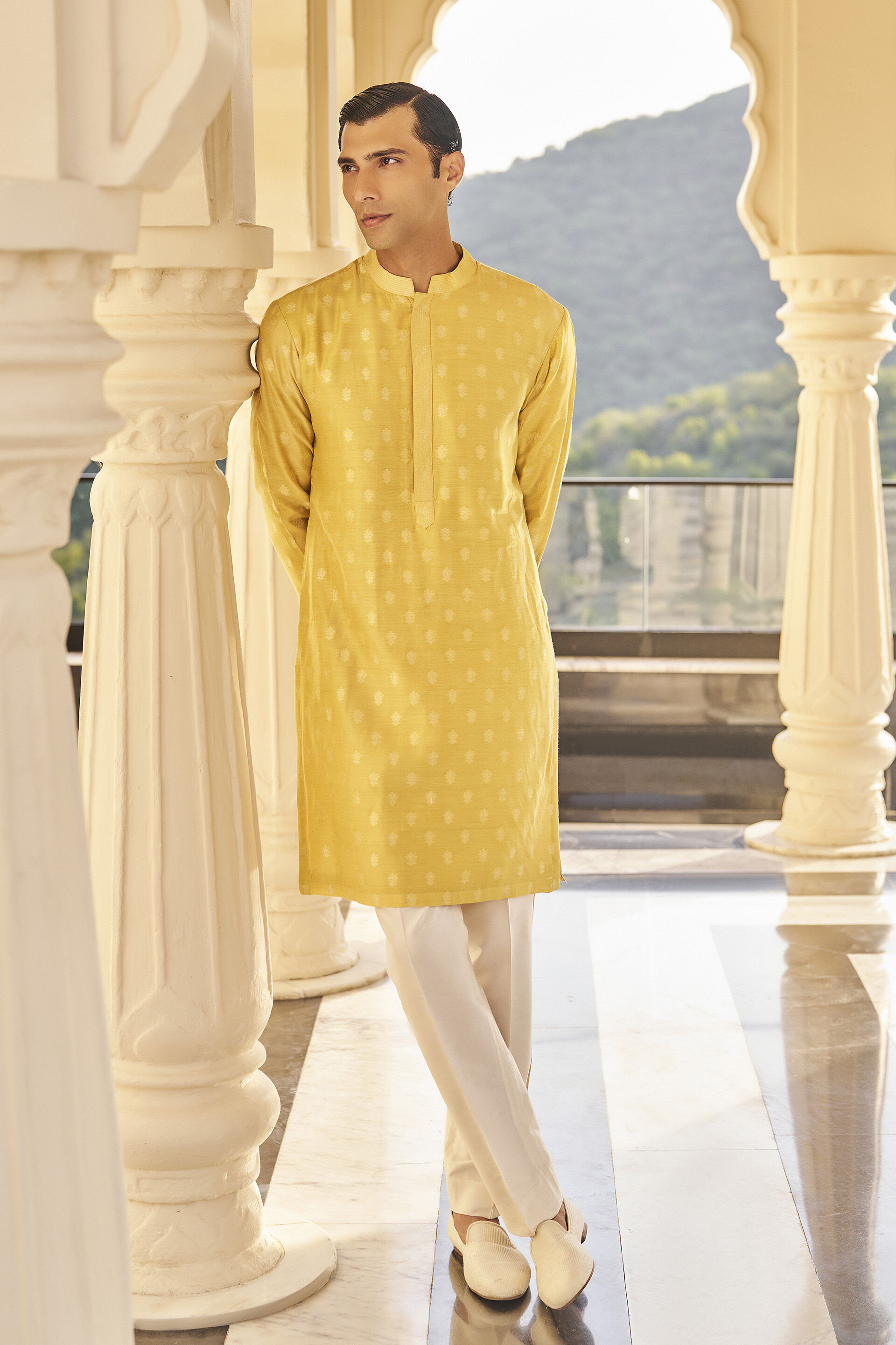 Dildar Kurta in Yellow Benarasi