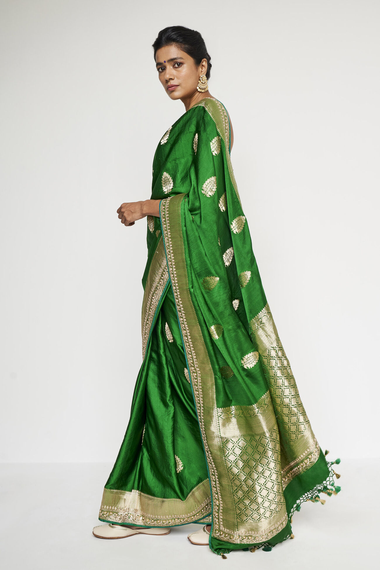 Rohana Benarasi Saree - Green, , image 3
