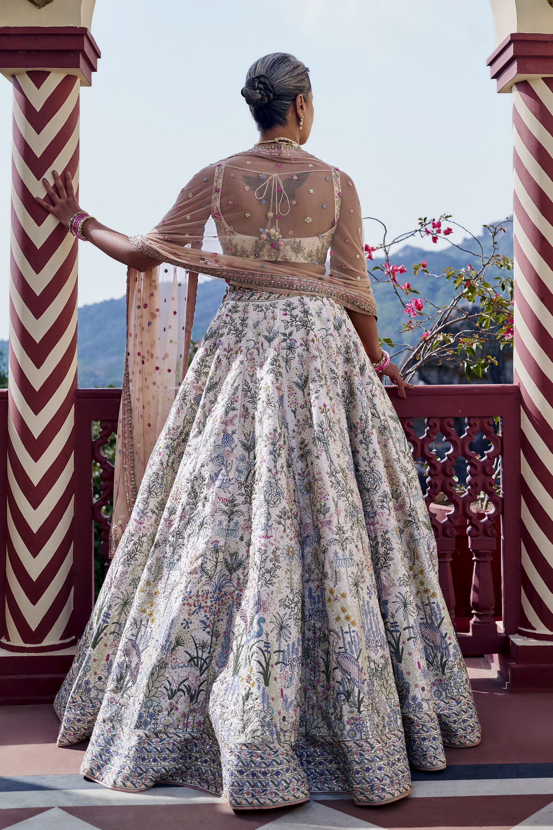 Luminous Embroidered Zardozi Silk Lehenga Set - ​Ivory