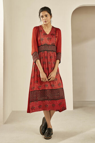 Wazir Cut n sew Dress - Brown, Brick, image 1
