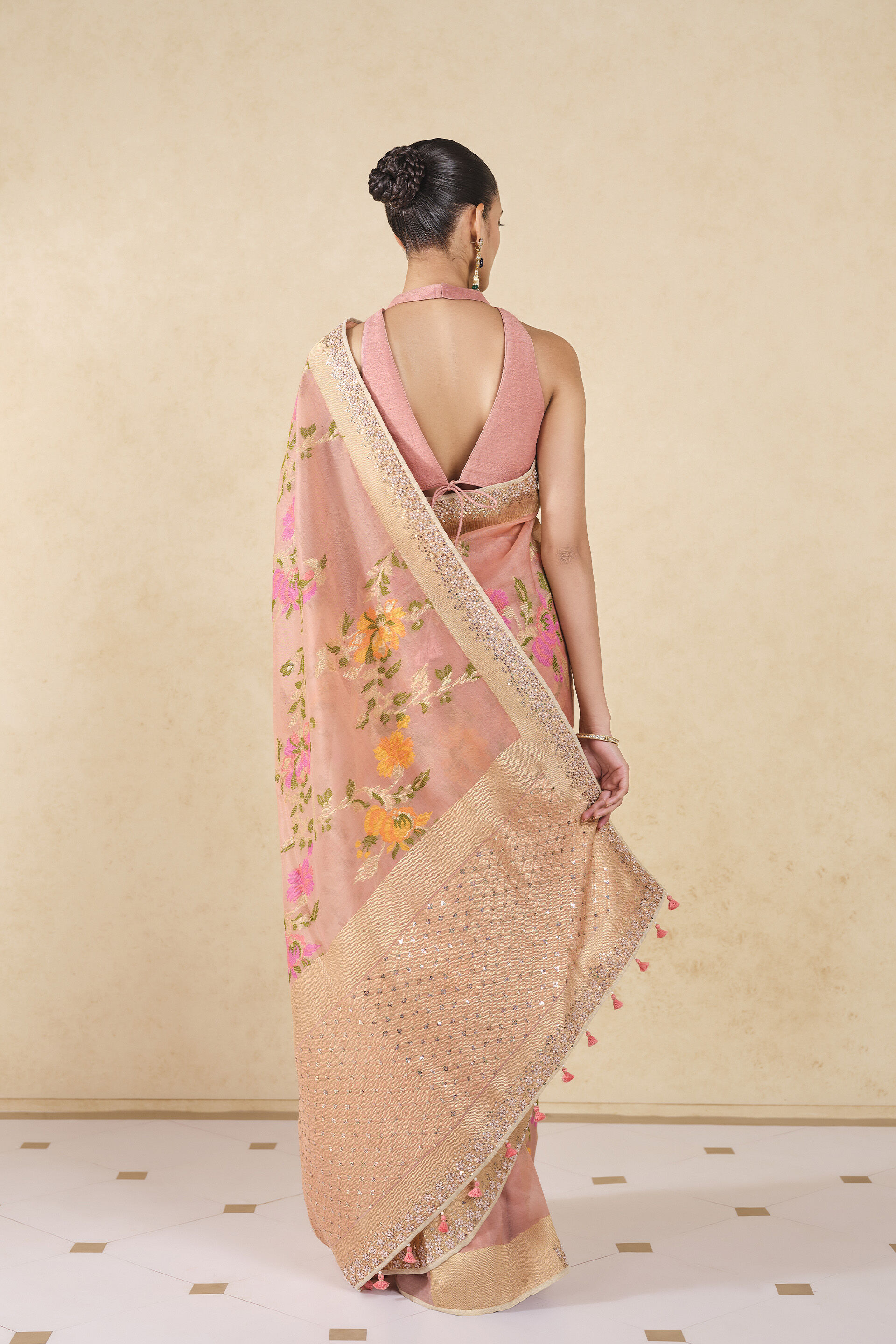 Siyam Handwoven Benarasi Silk Saree, Blush, image 3