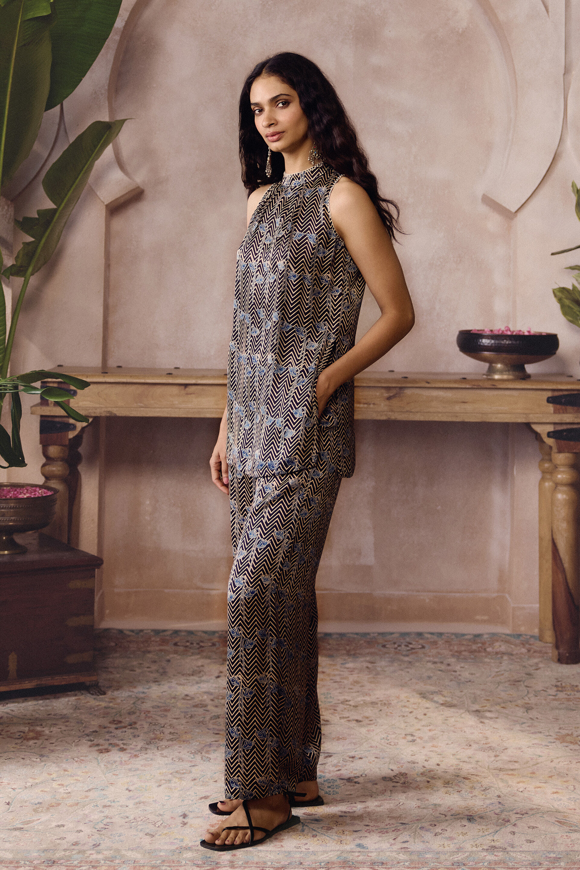 Risco Ajrakh Hand-block Printed Co-ord - Black, Black, image 3