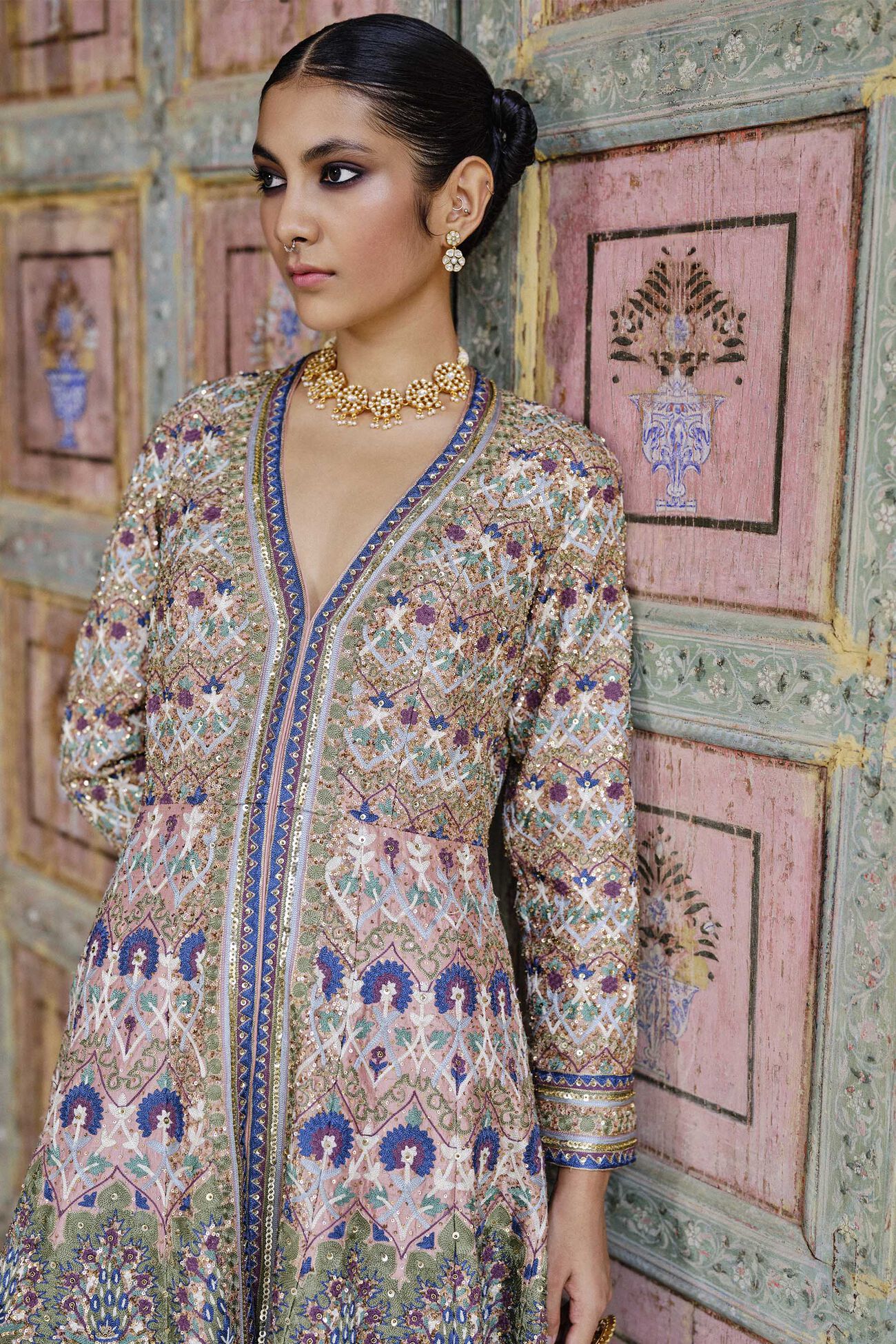 Krandasi Embroidered Zardozi Jacket Set - Blush, Blush, image 6