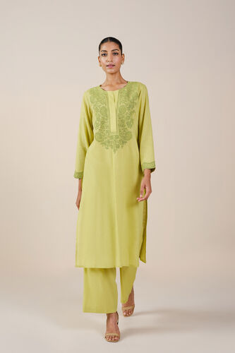 Lauryn Embroidered Linen Kurta Set - Lime, Lime, image 1