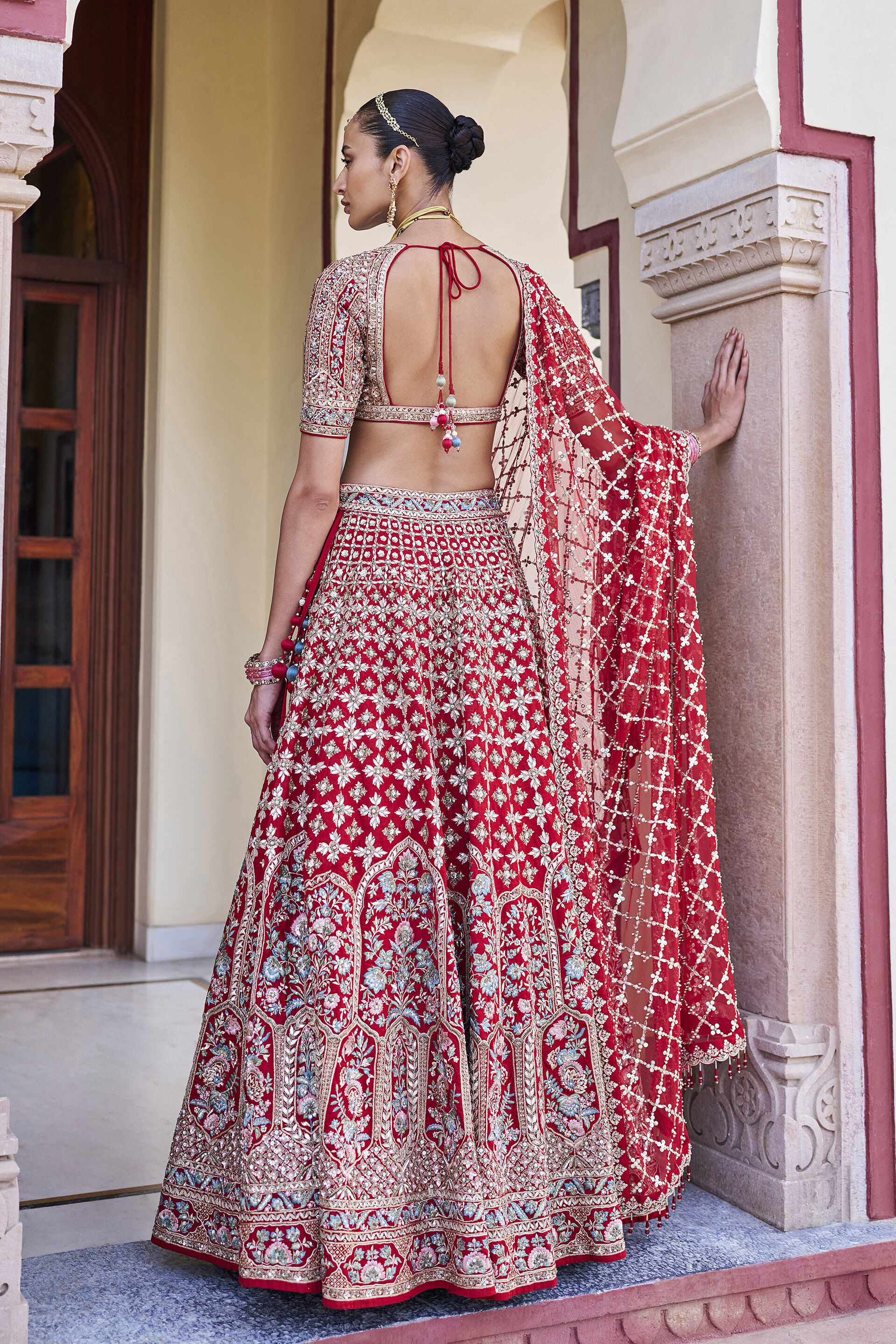 Desire Embroidered Zardozi Silk Lehenga Set - ​Red