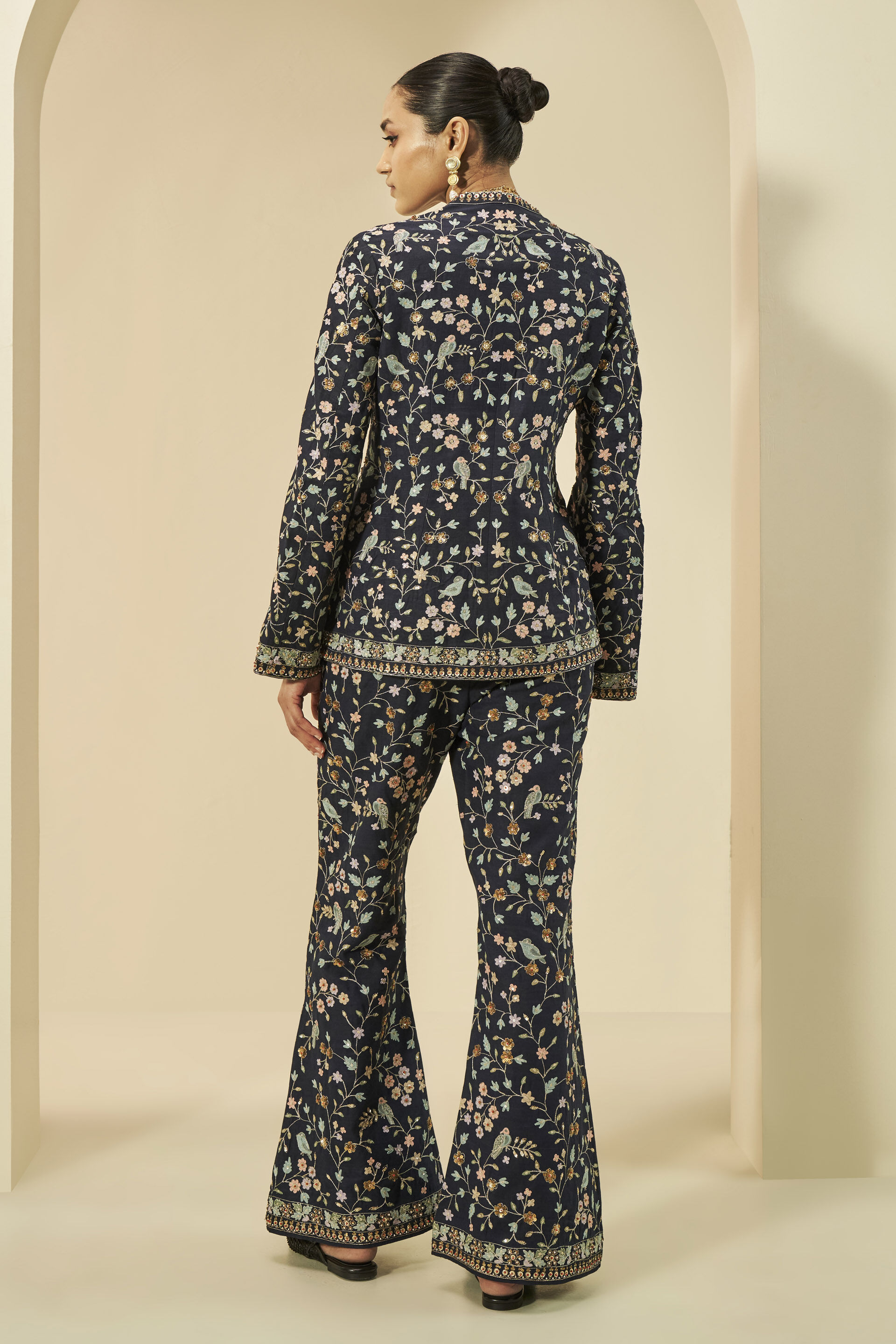 Isra Zardozi Embroidered Silk Jacket Set - Black, Black, image 5