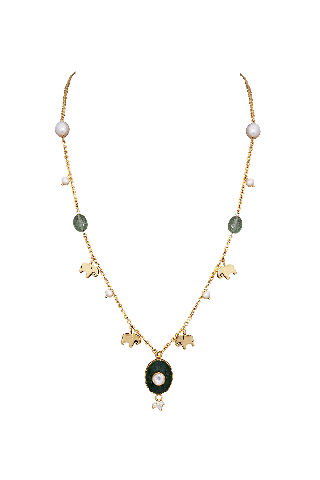 Haathi Necklace With Quartz, Crystal & Pearls, , image 1
