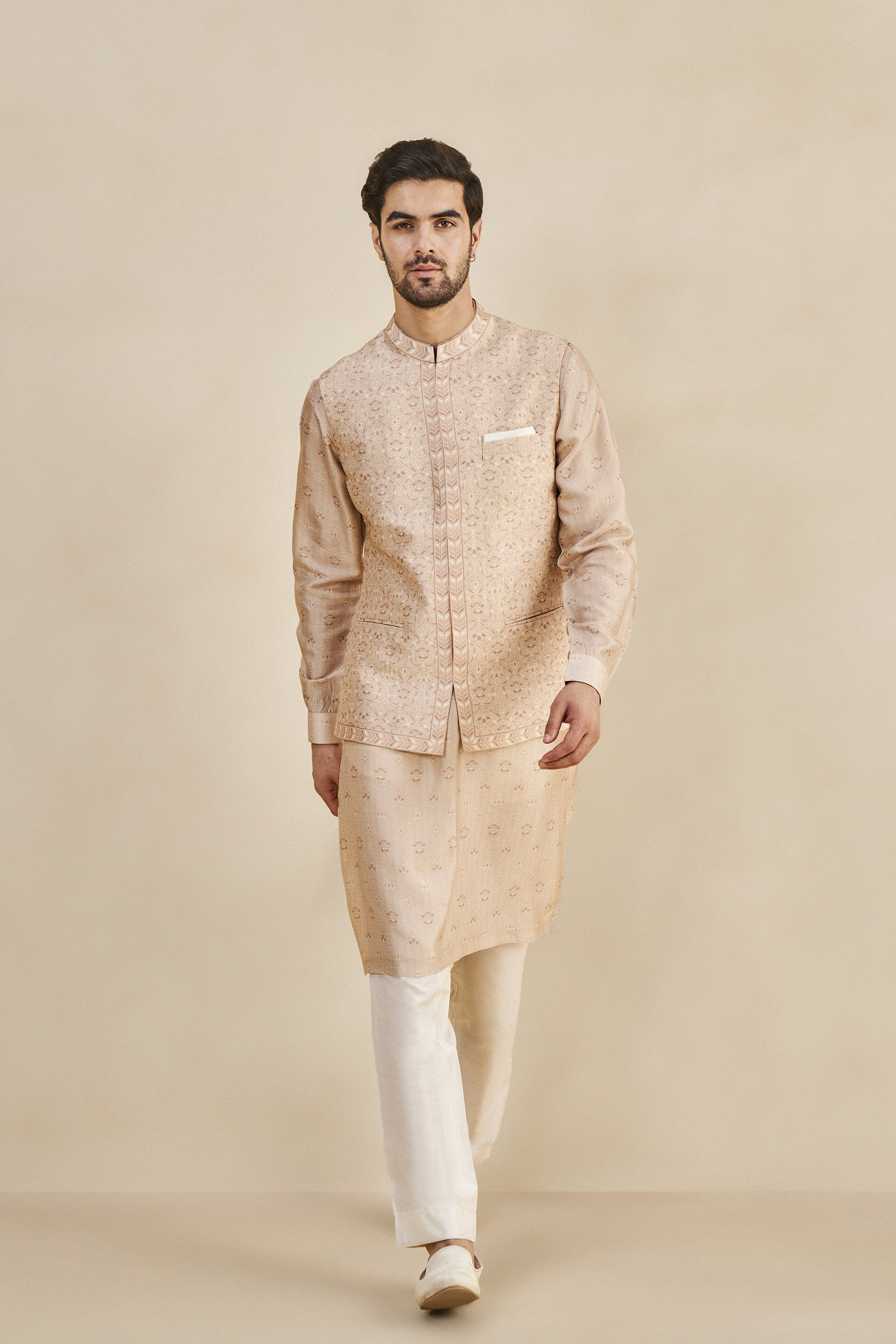 Buy Tamir Embroidered Silk Nehru Jacket Sage Online for Wedding from