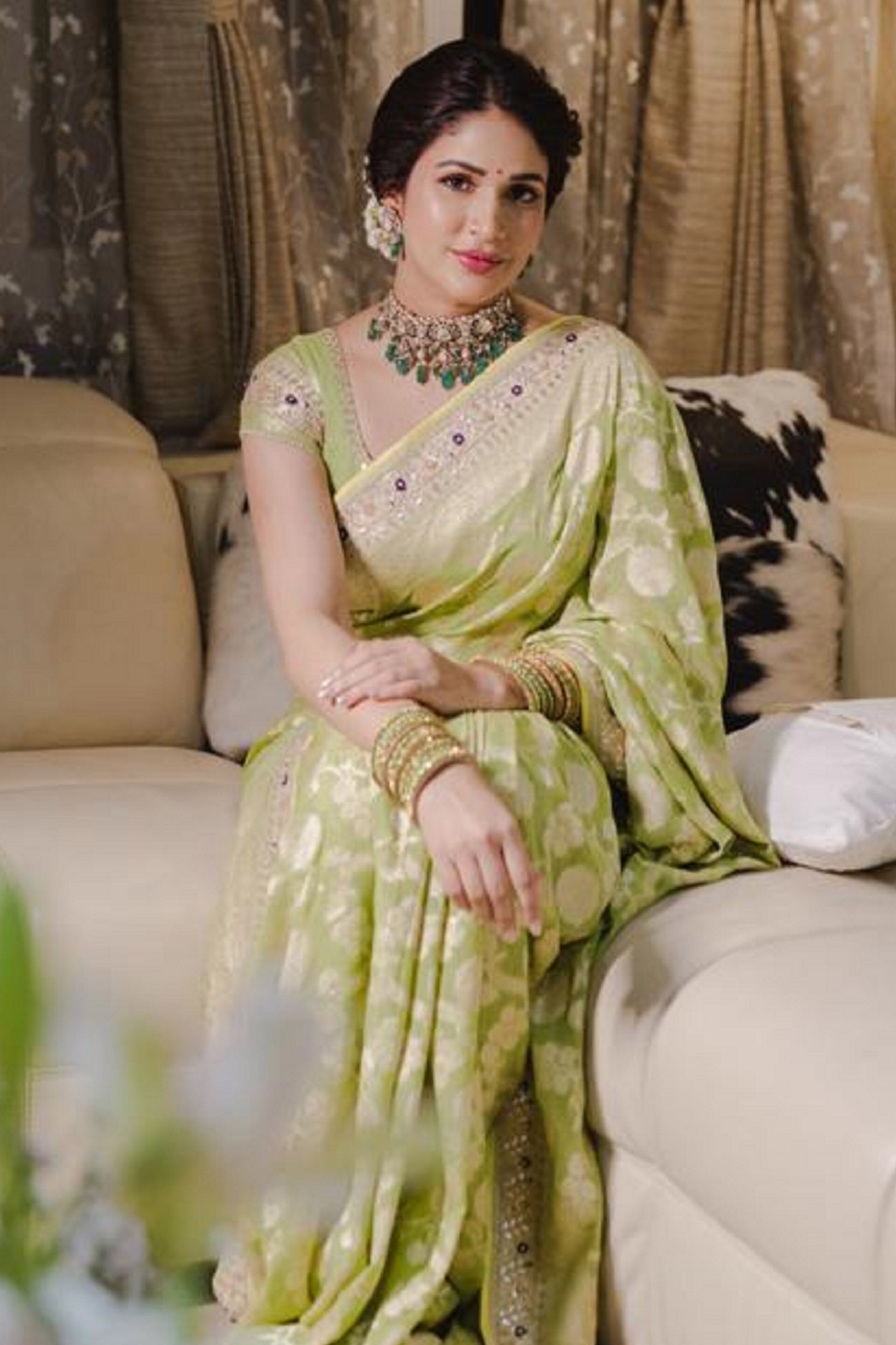Asna Benarasi Saree-Lime