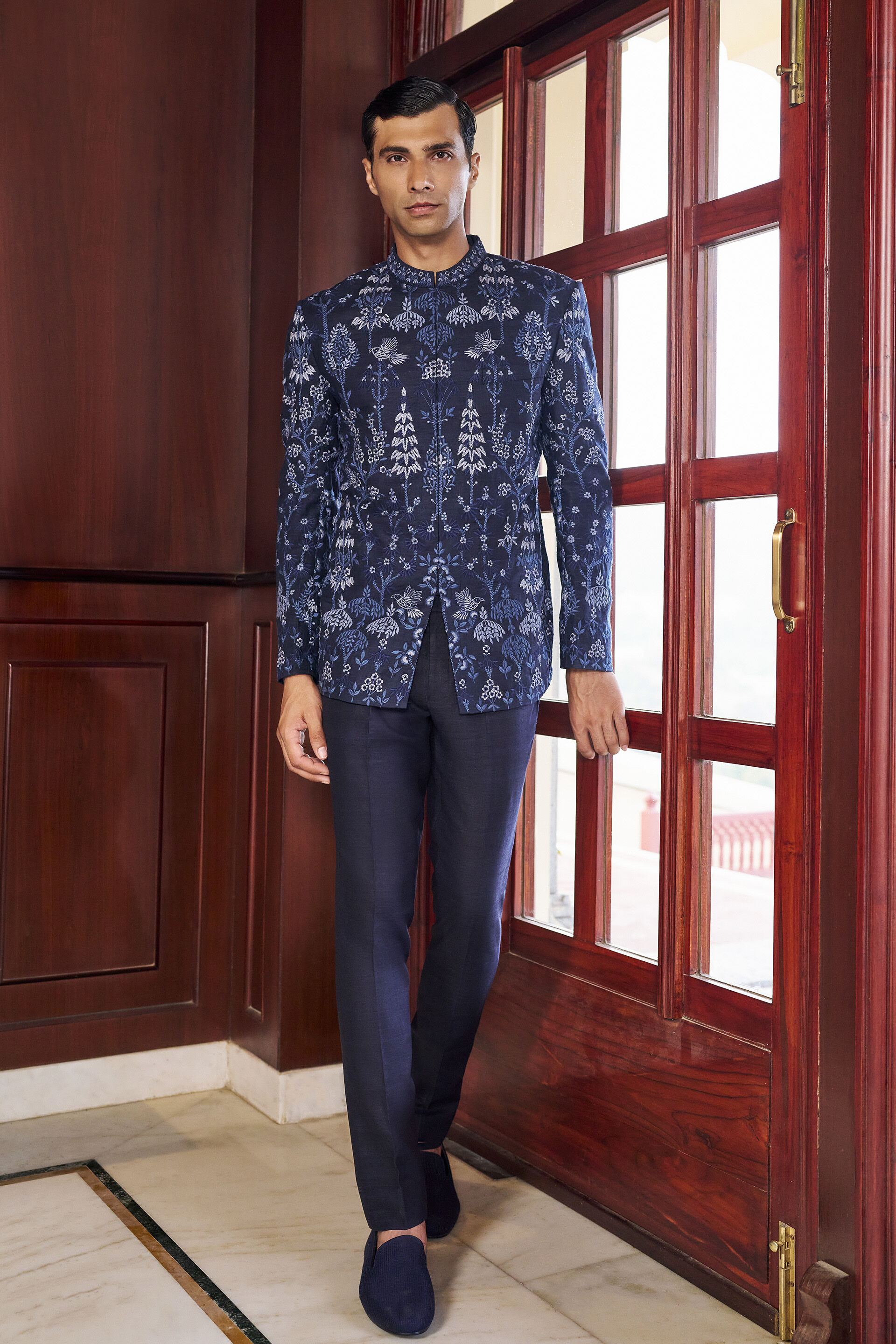 Twilight Embroidered Silk Bandhagala - Navy