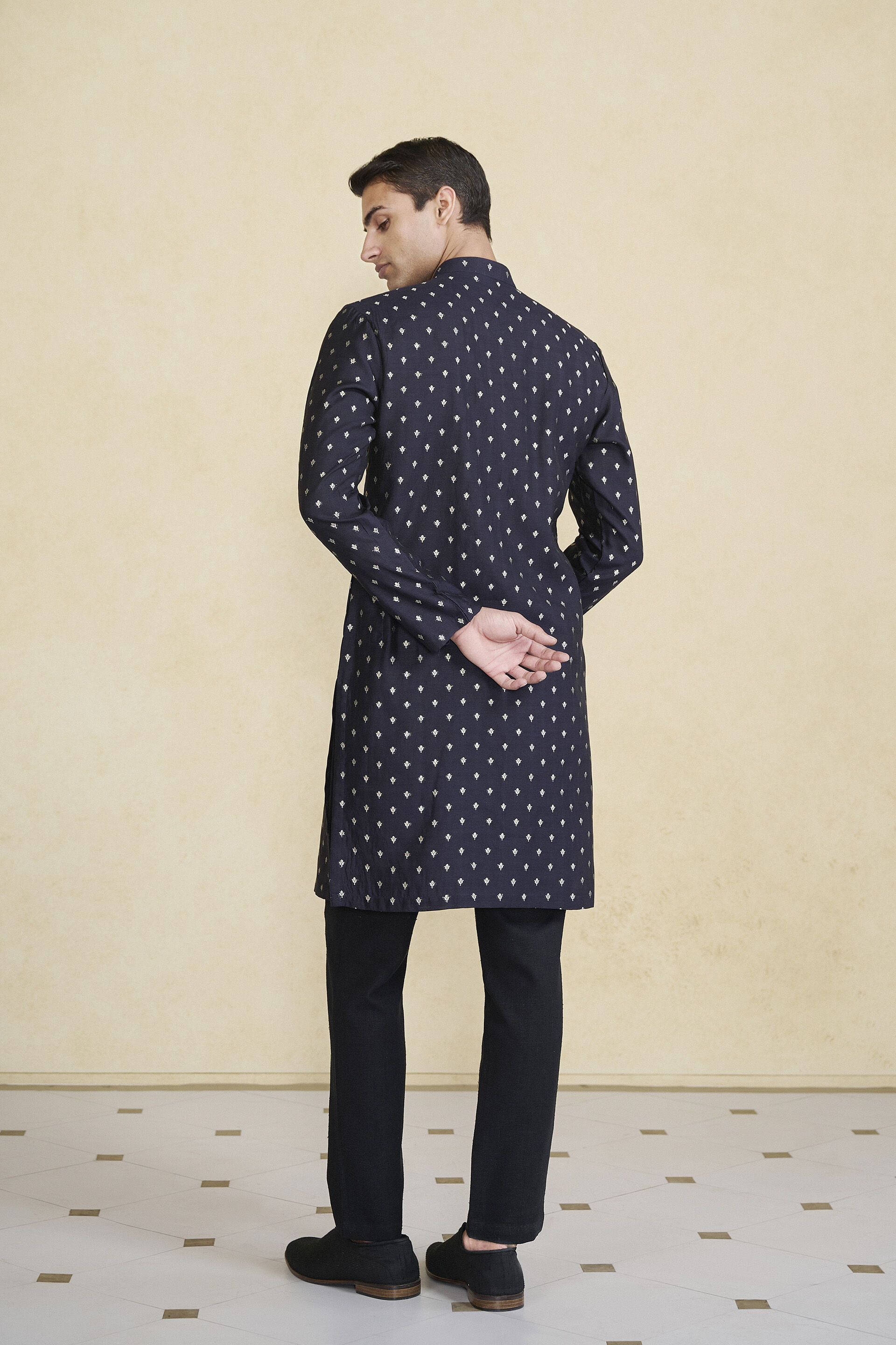 Zamurad Handwoven Benarasi Silk Kurta - Black, Black, image 2