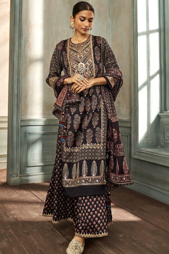 5 - Tarita Ajrakh Sharara Set – Black, image 5