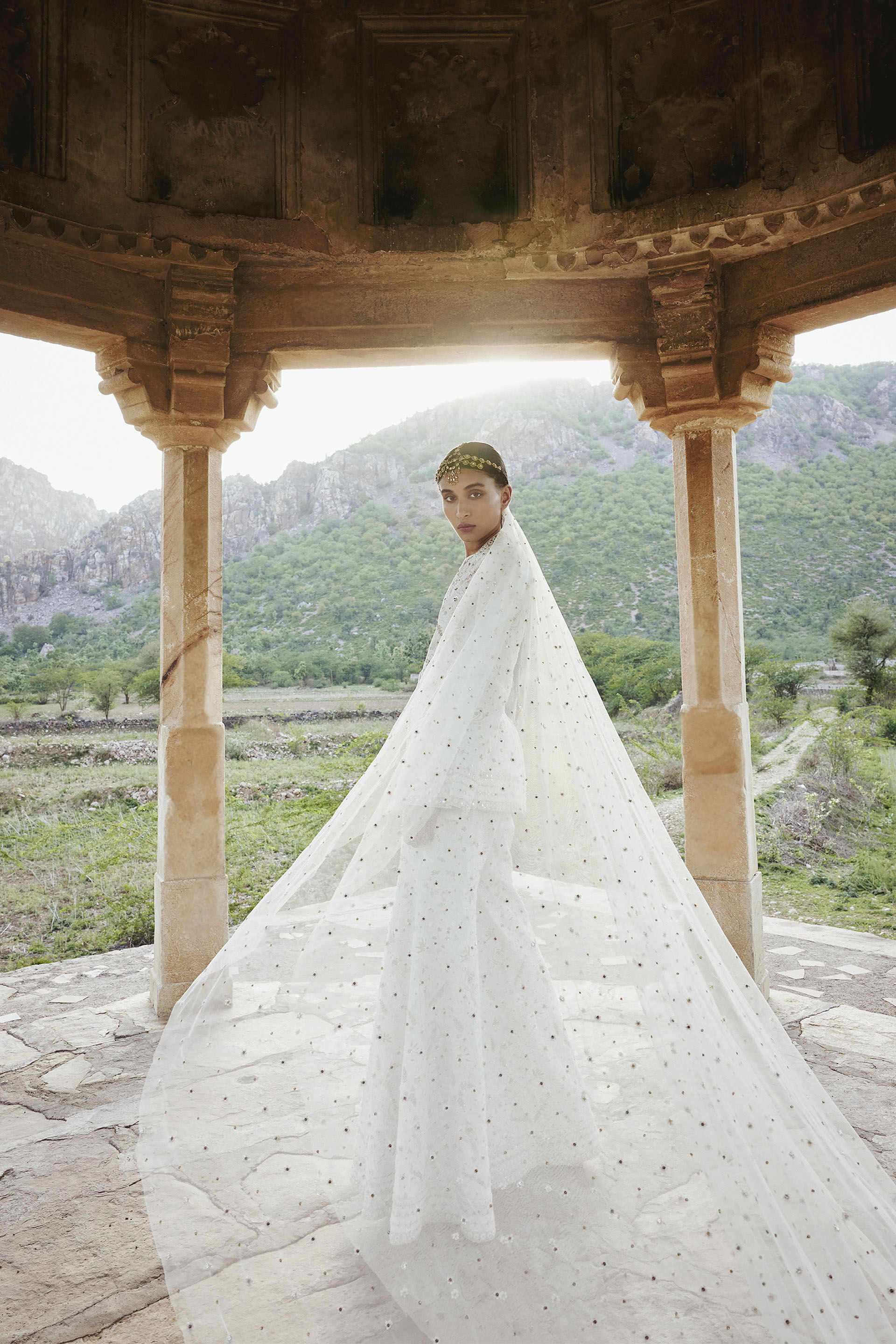 Sikara Mirror & Zardozi Silk Gharara Set - Ivory, Ivory, image 4