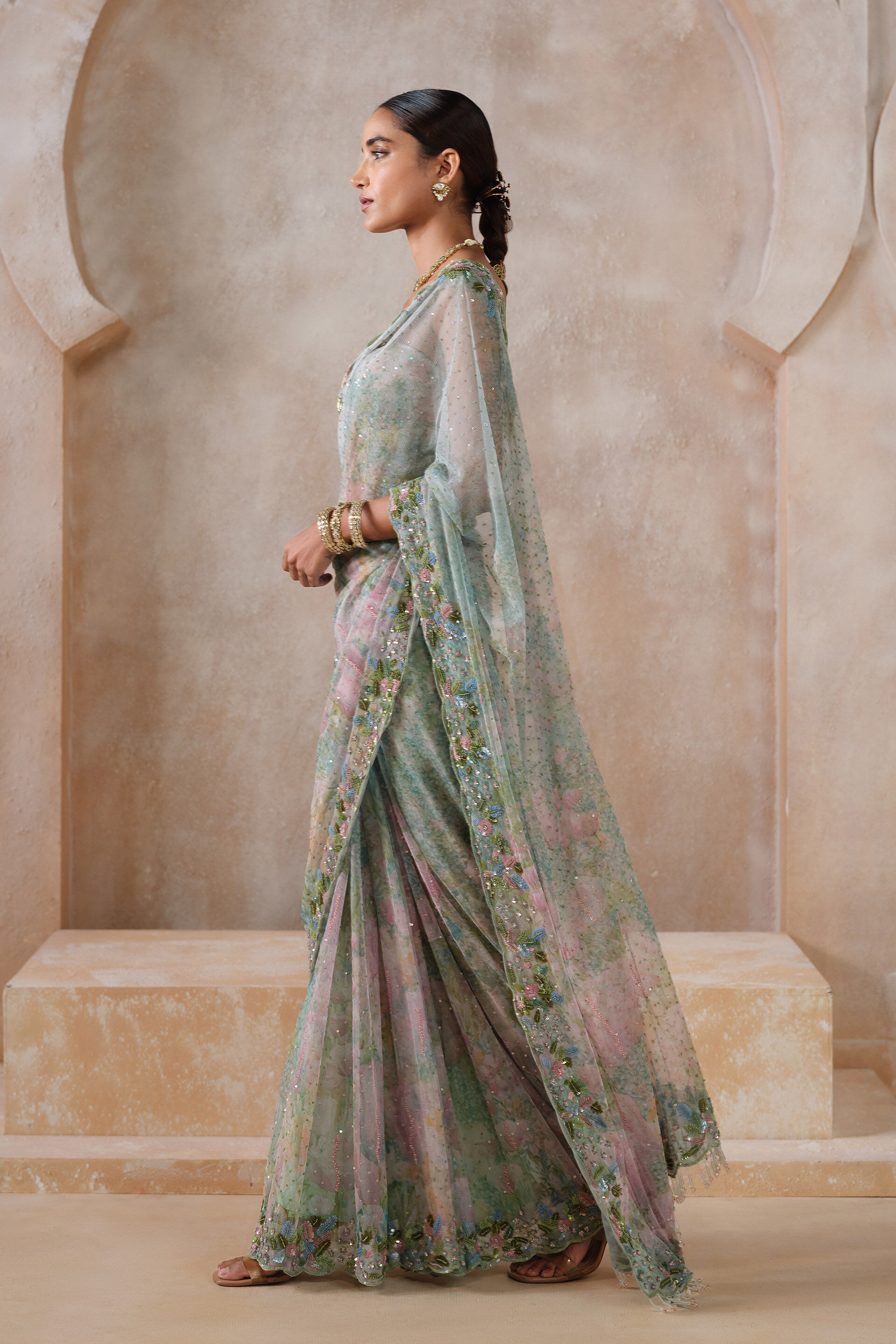 Levana Sequin Saree - Powder Blue, Multi Color, image 2