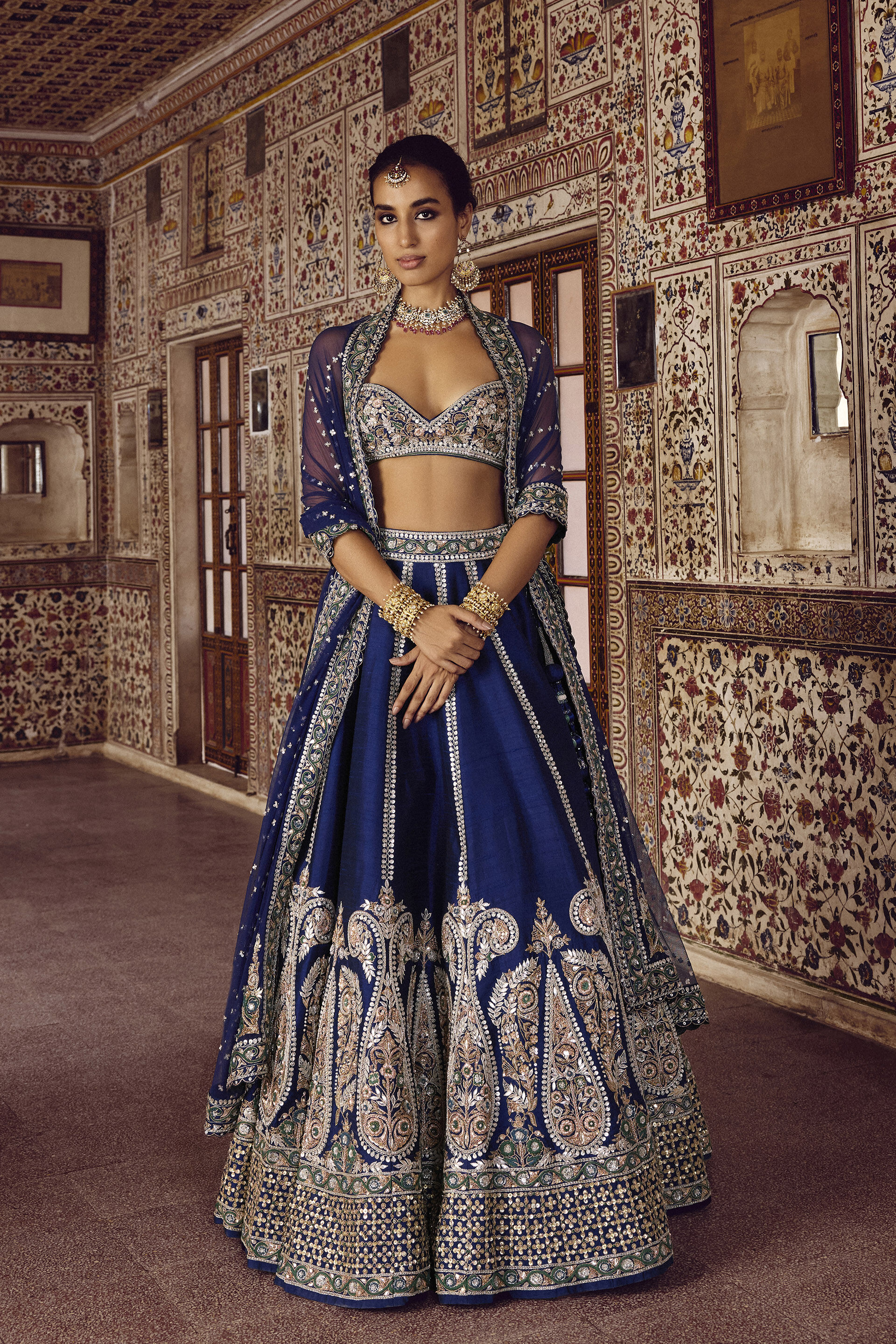 Nairab Embroidered Silk Lehenga Set - Blue