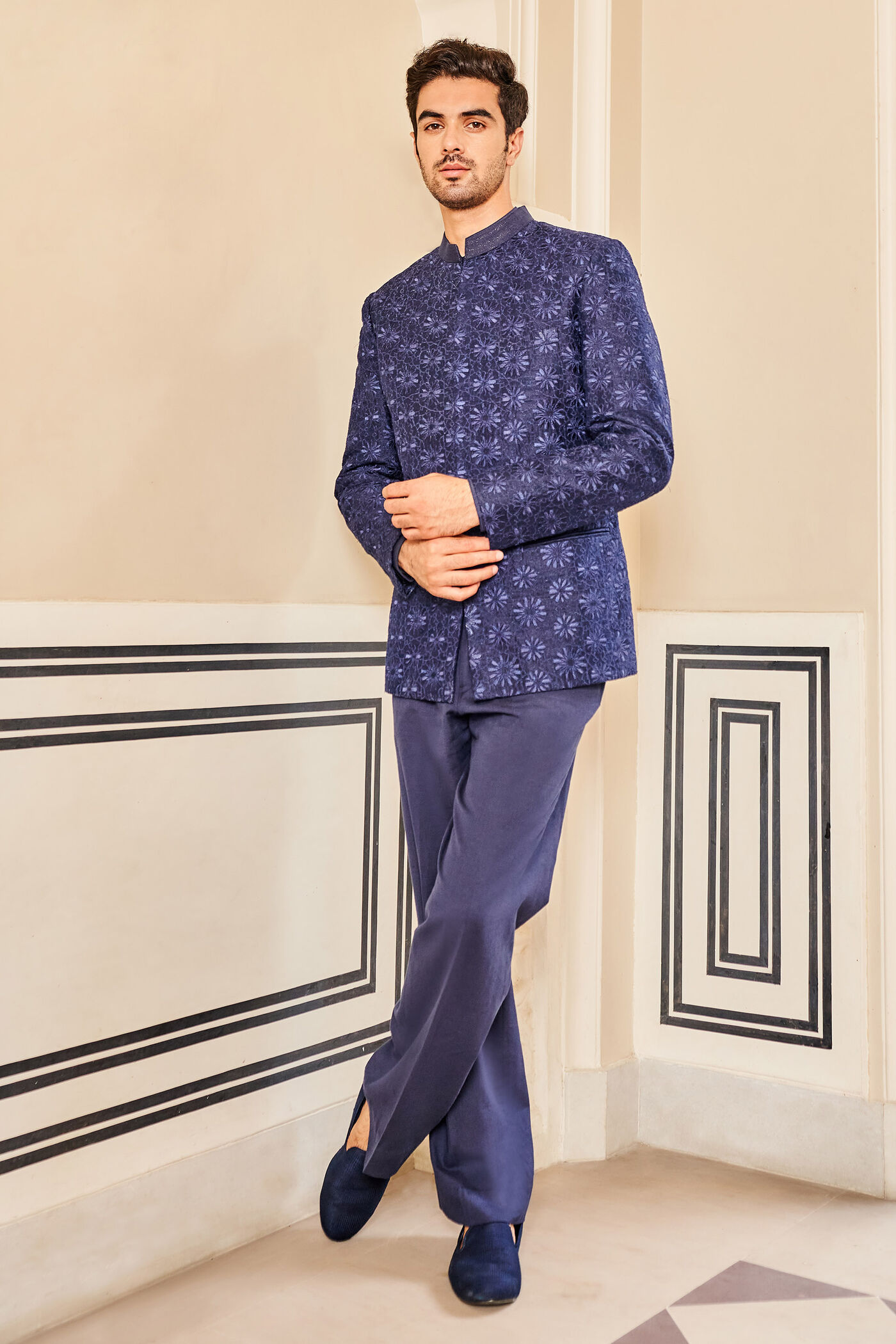 Morad Silk Bandhgala - Navy