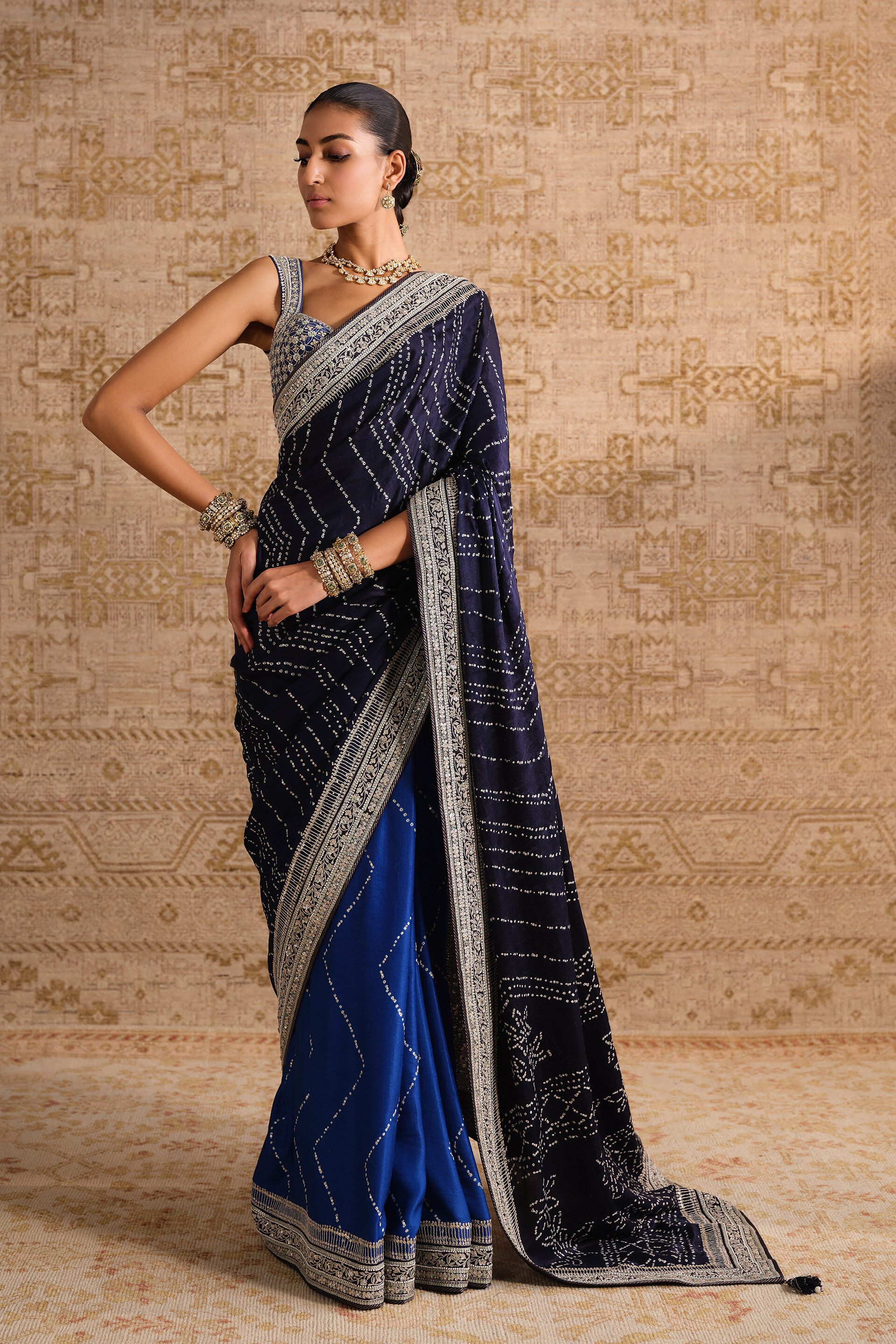 Nartana Handcrafted Bandhani Silk Saree - Blue, Blue, image 3