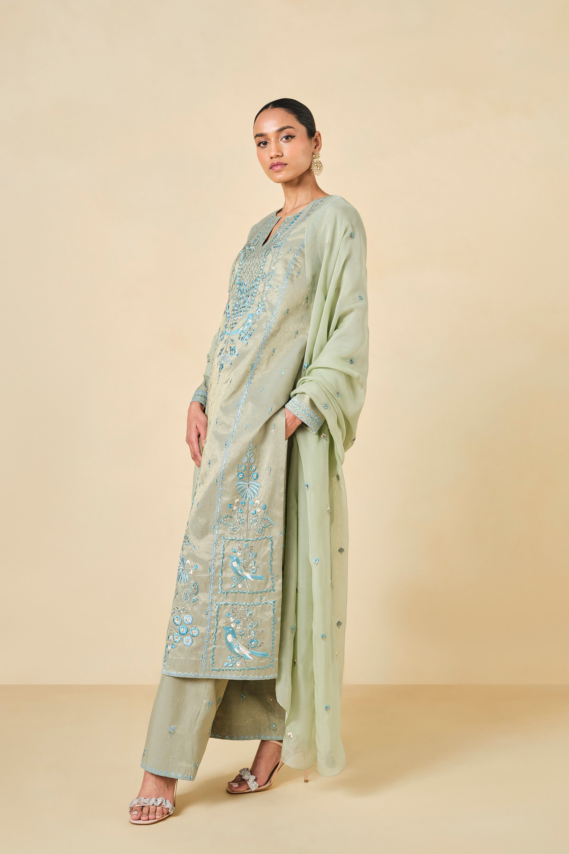 Ambudhi Embroidered Suit Set - Sage