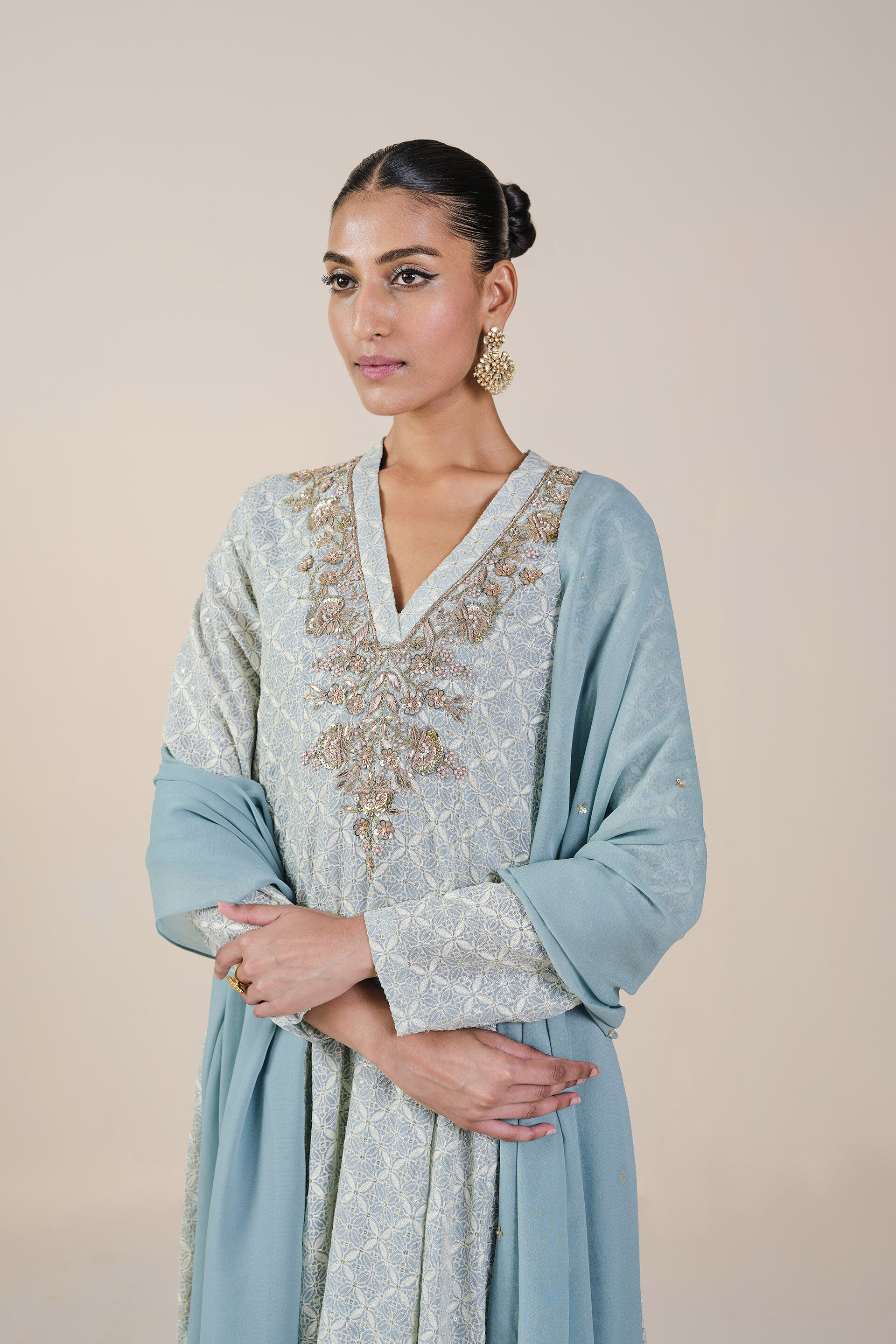 Josika Embroidered Georgette Suit Set - Powder Blue, Powder Blue, image 4