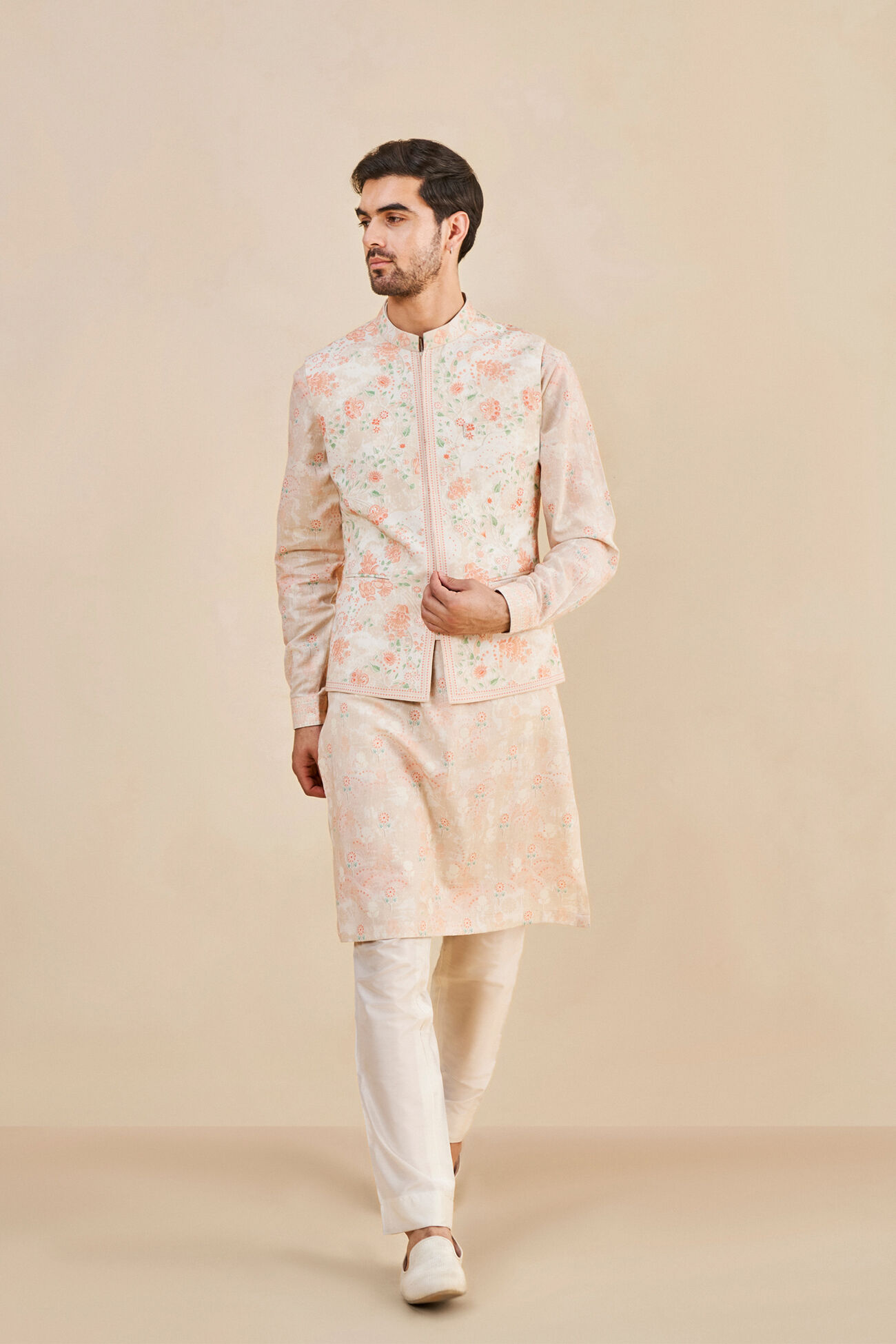 Mizan Nehru Jacket - Peach, Peach, image 1