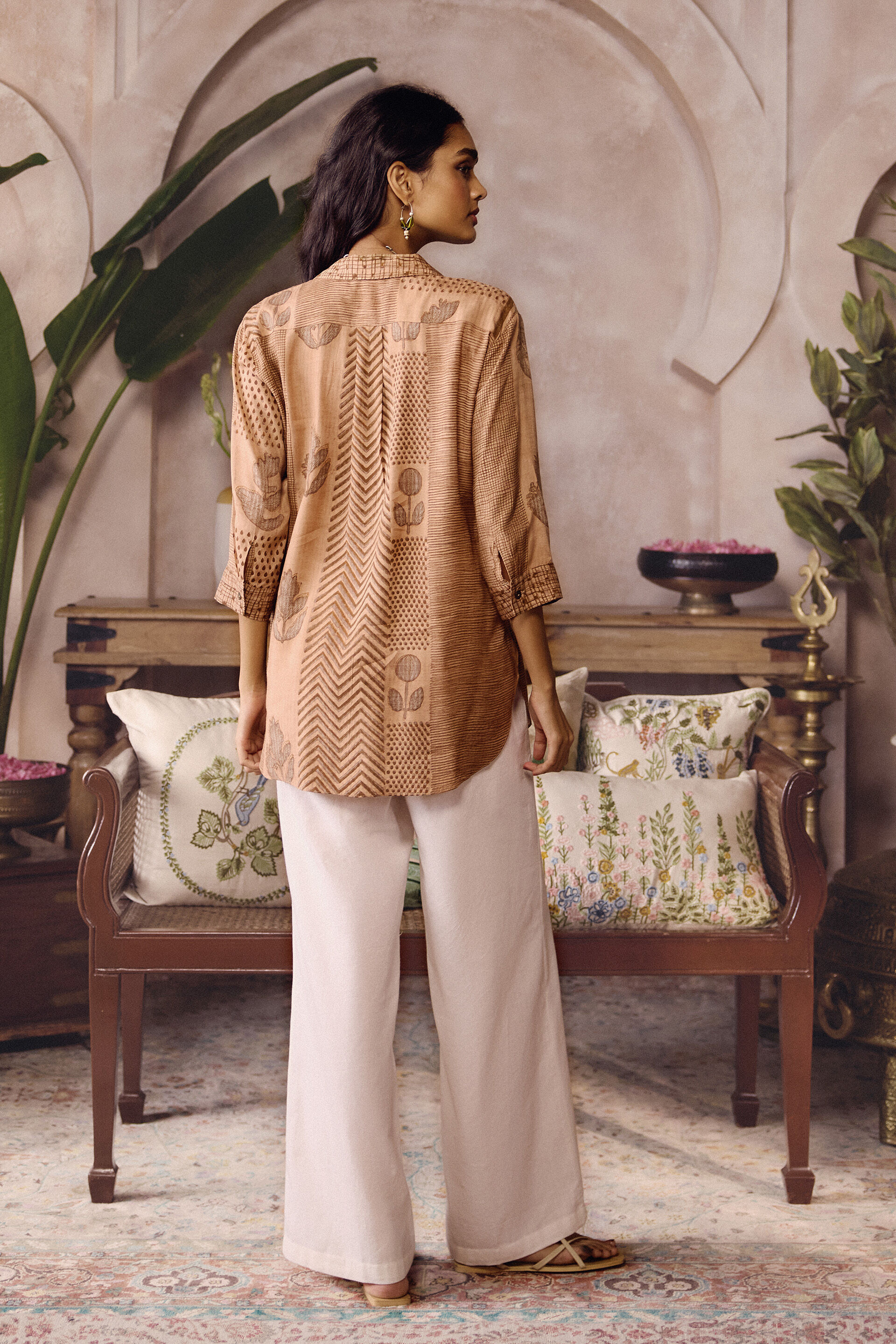 Laguna Hand-block Printed Mul Shirt -  Brown