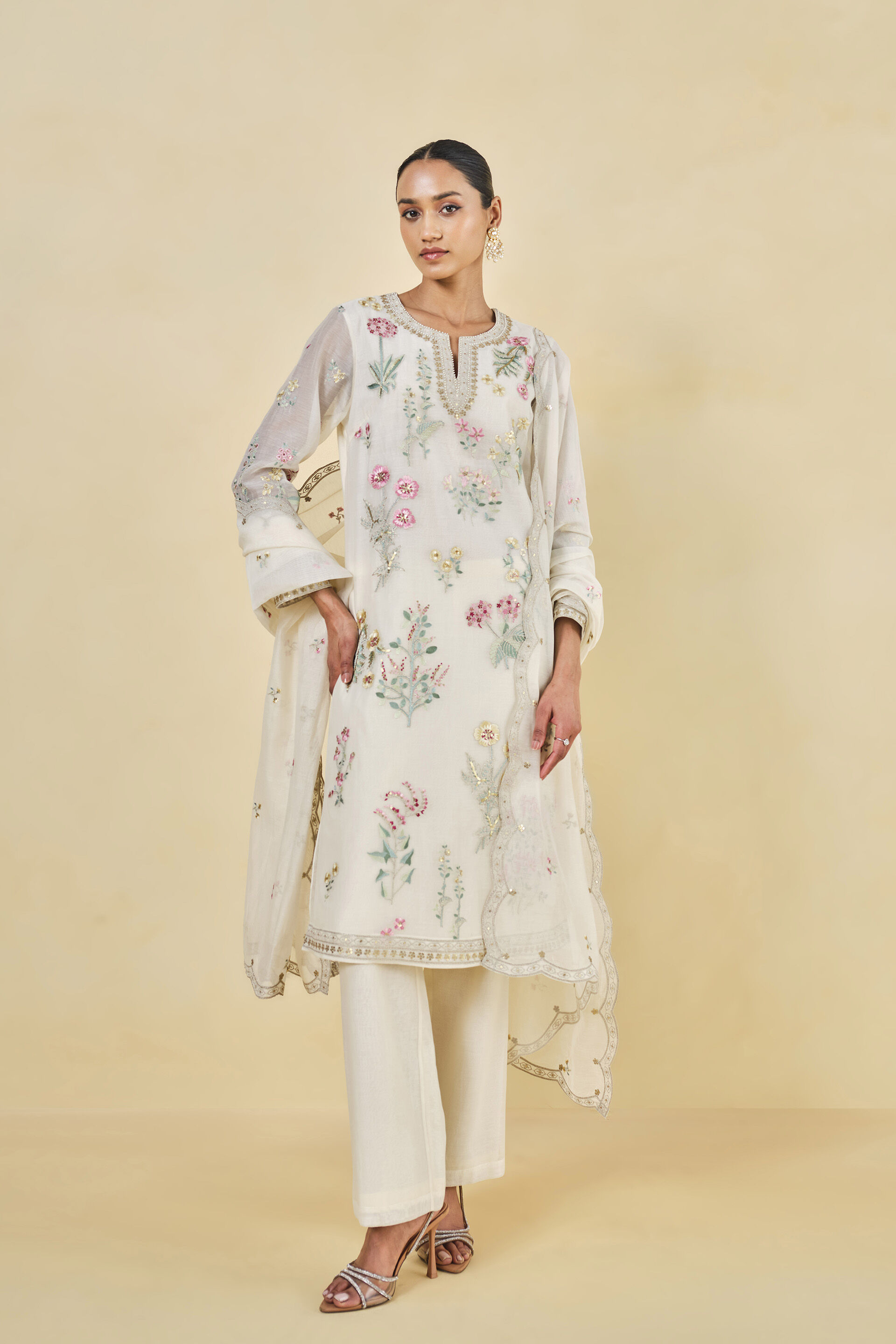 Melisma Embroidered Mul Suit Set Natural