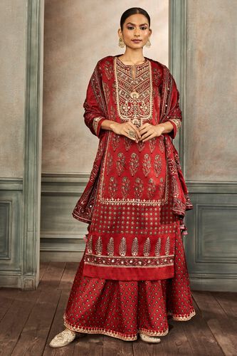 1 - Tarita Ajrakh Sharara Set – Red, image 1