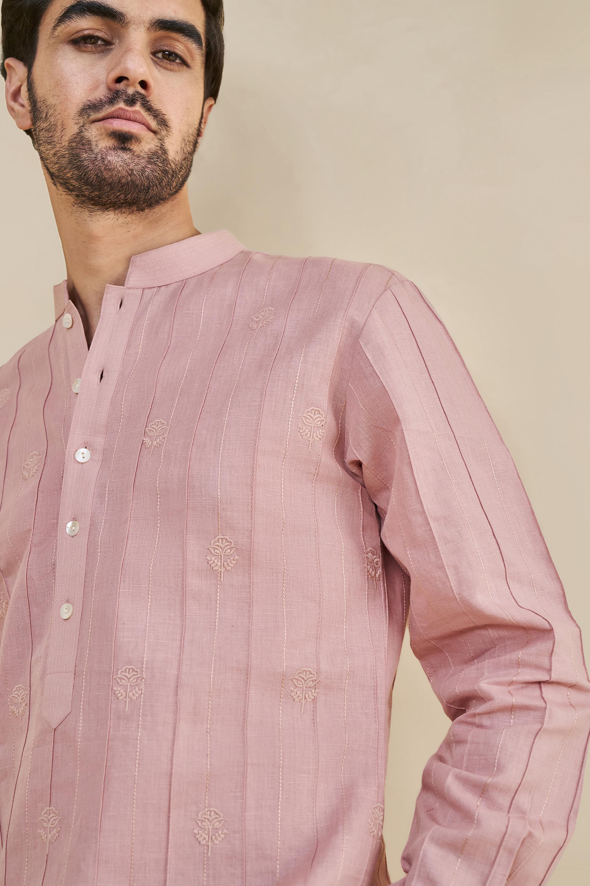 Sarish Linen Kurta - Rose Pink, Rose Pink, image 6