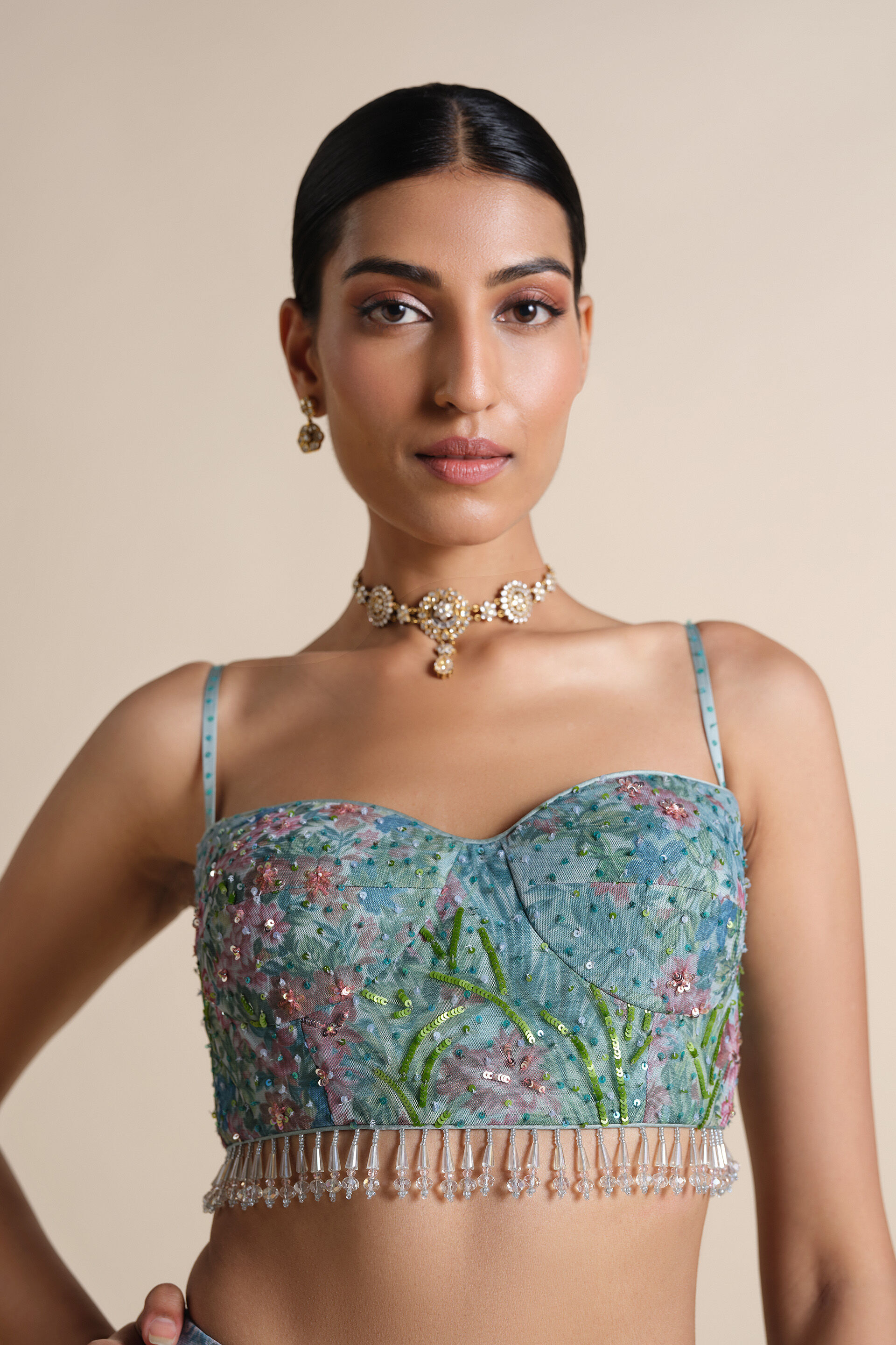 Blooming Meadows Embroidered Choli - Powder Blue