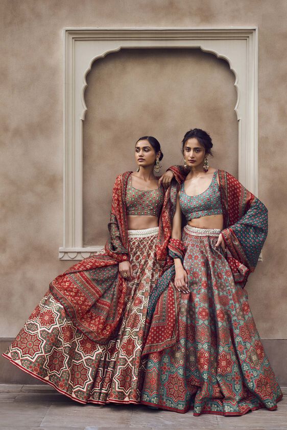 Mayai Lehenga - Red, Blue, image 6