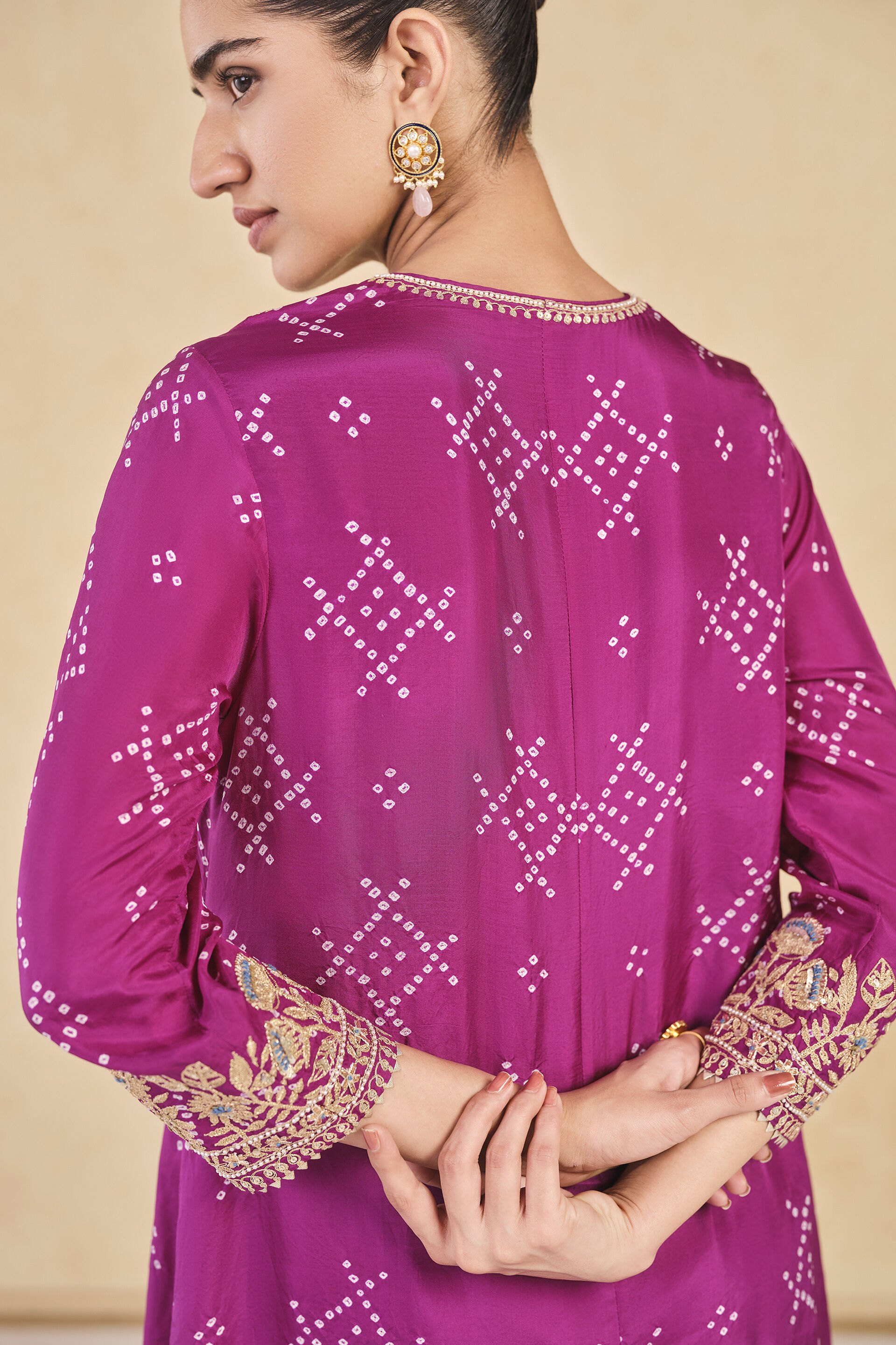Johona&nbsp;Handcrafted Bandhani Silk Kurta Set - Purple, Purple, image 5