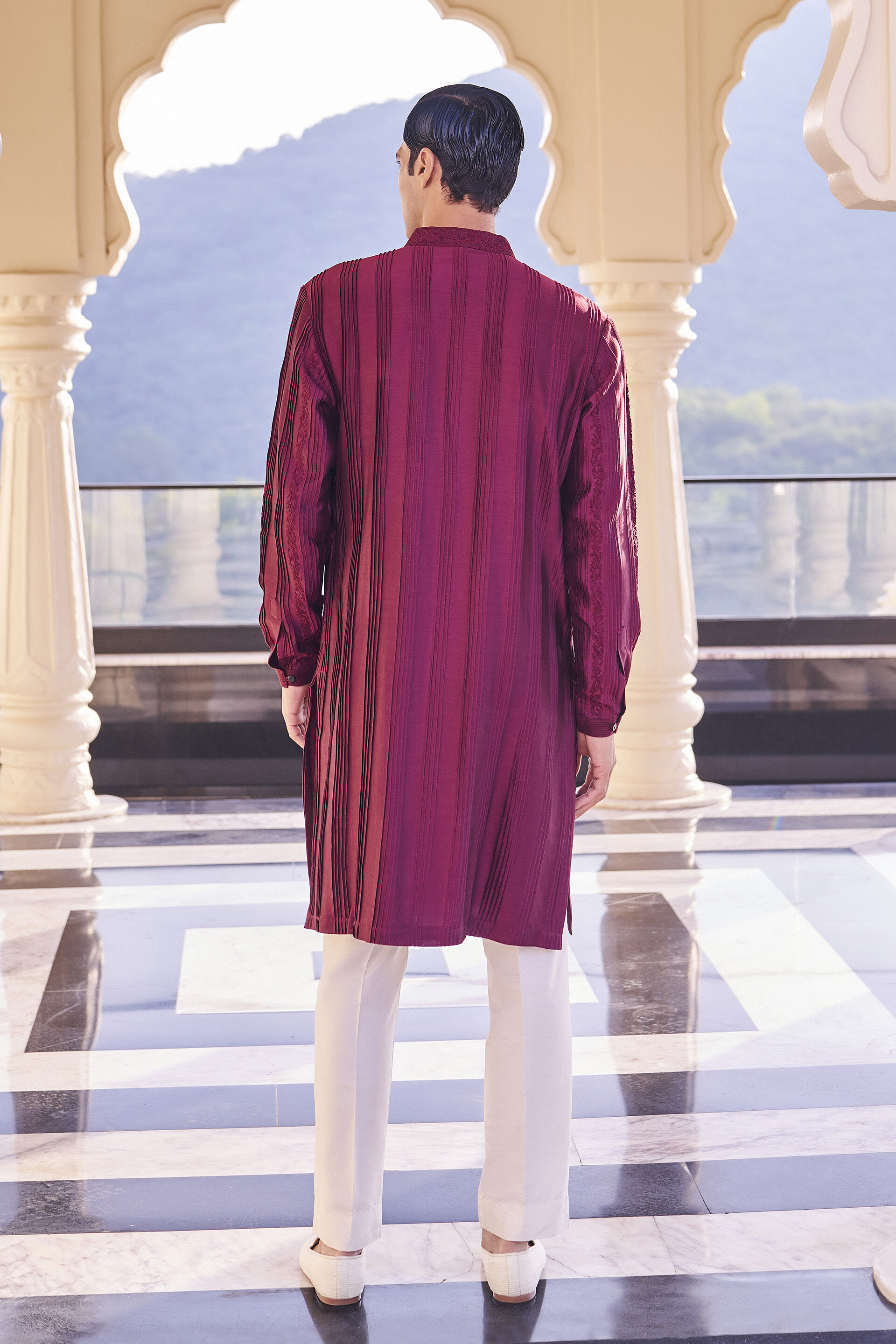 Ayan Wine Embroidered Kurta