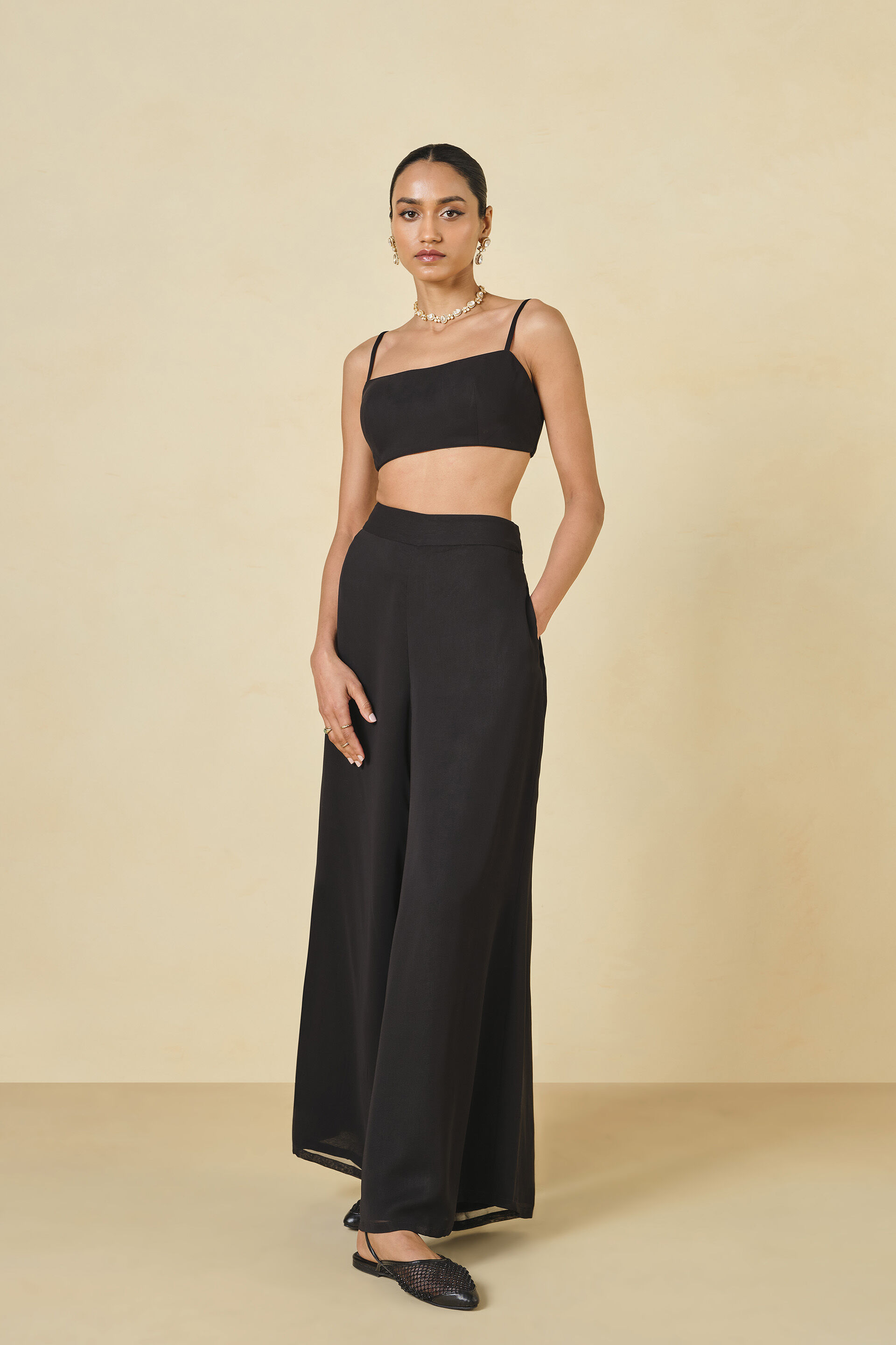 Buy Designer Life Of The Nightforest Sequin Palazzo Set - Black