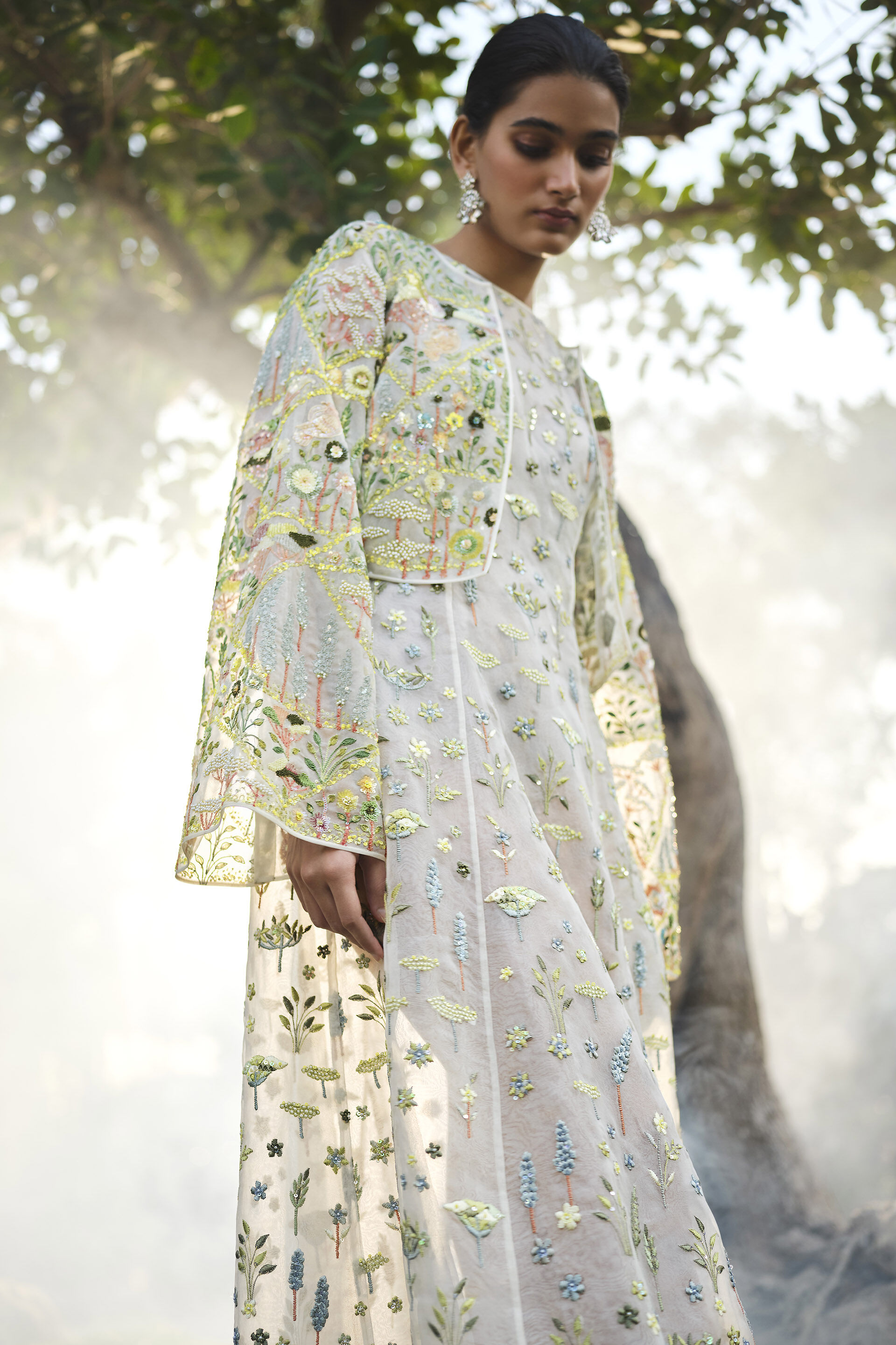 Faunus Embroidered Silk Jacket Set - Ivory, Ivory, image 4