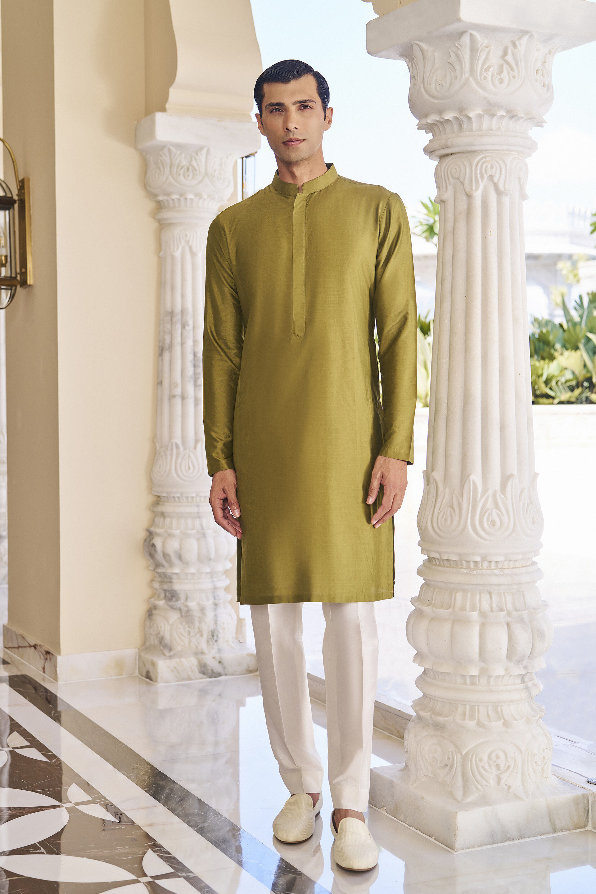 Smyan Green Silk Kurta, Green, image 1
