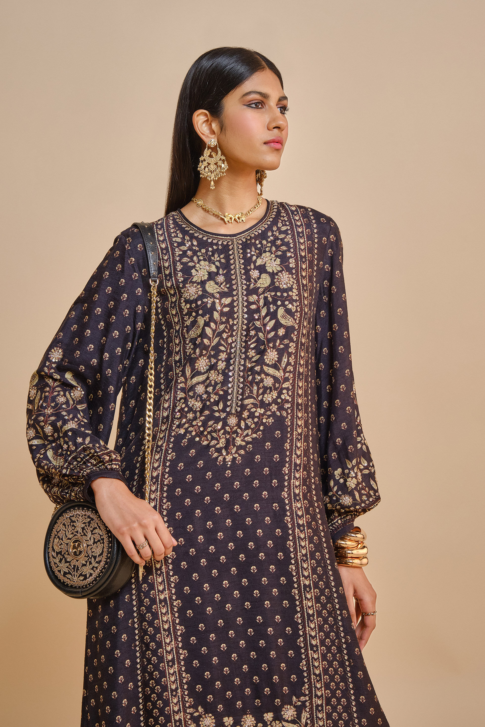 Gwylan Silk Kaftan - Black, Black, image 4