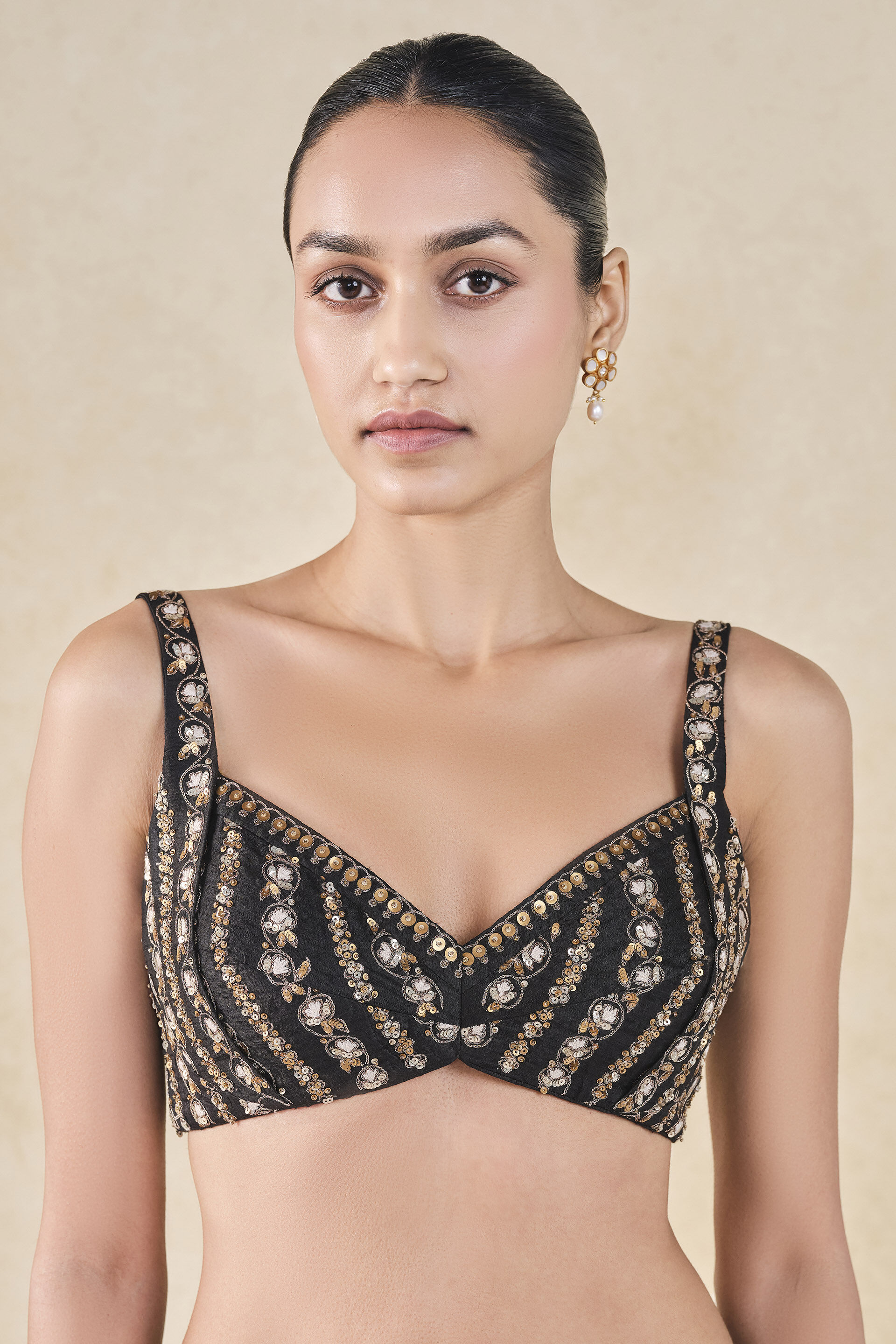 Vanani Embroidered Silk Choli - Black