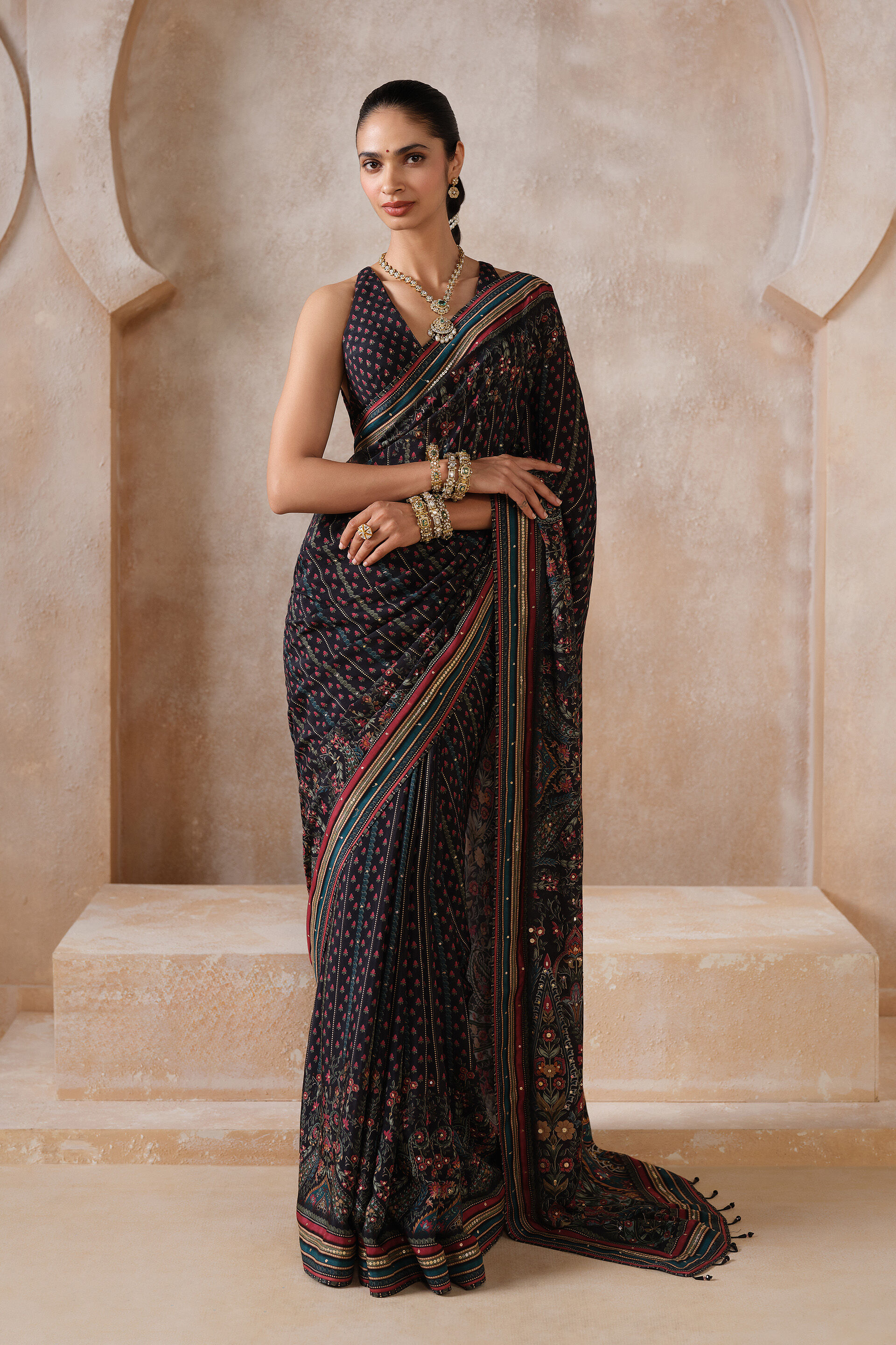 Somara Sequin Chiffon Saree - Black