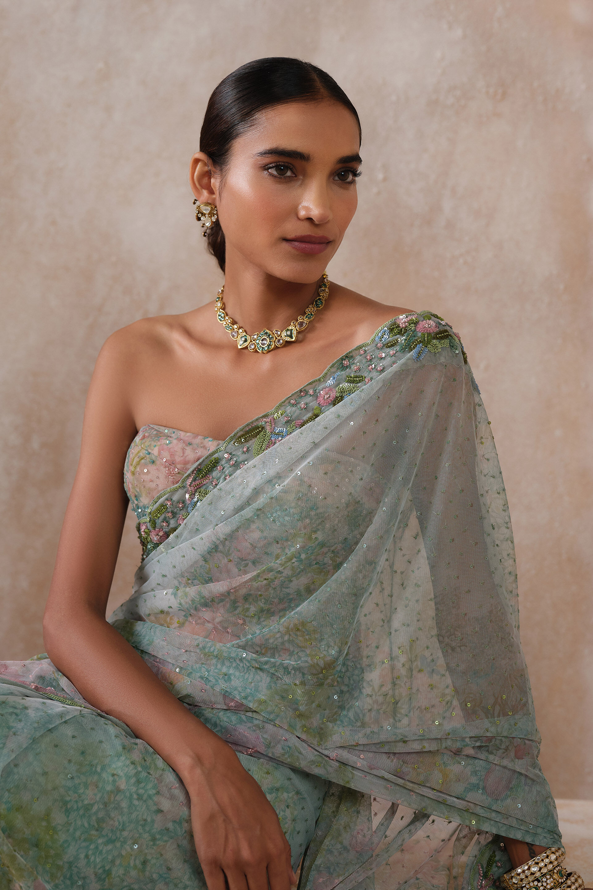 Levana Sequin Saree - Powder Blue, Multi Color, image 4