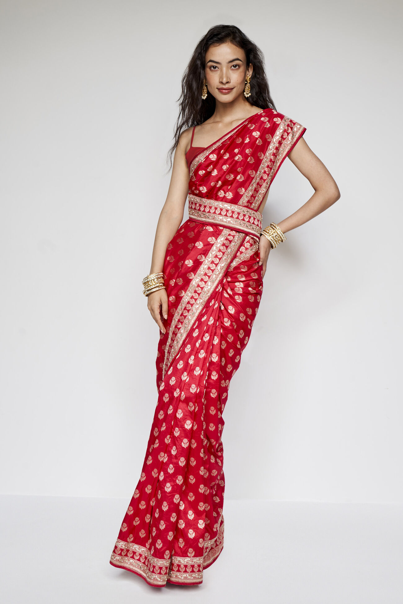 Shalena Benarasi Silk Embroidered Saree - Red, Red, image 2